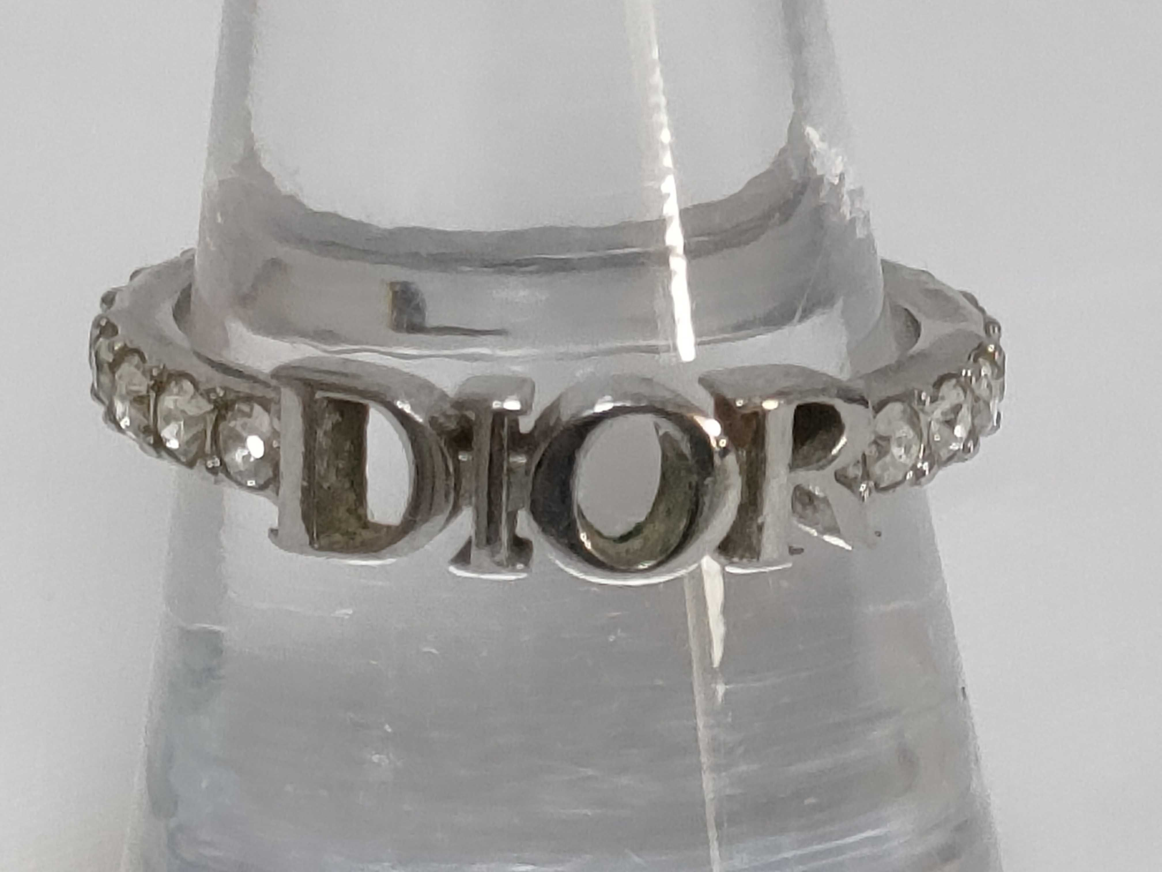 D Rhinestone logo silver ring
