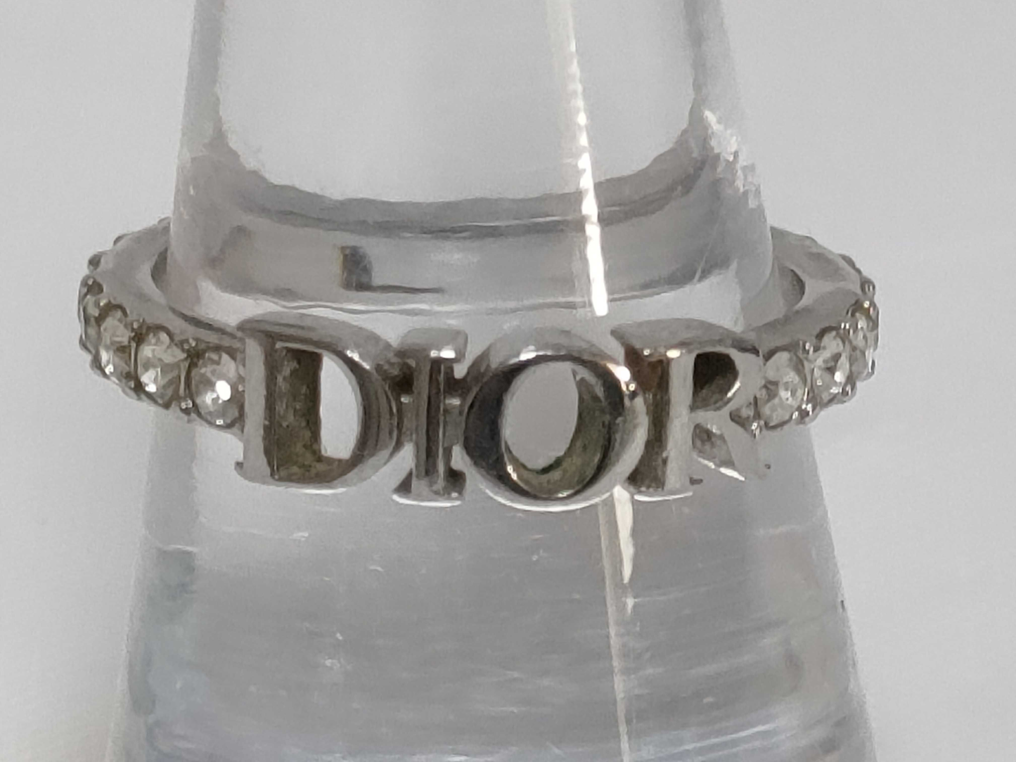 D Rhinestone logo silver ring