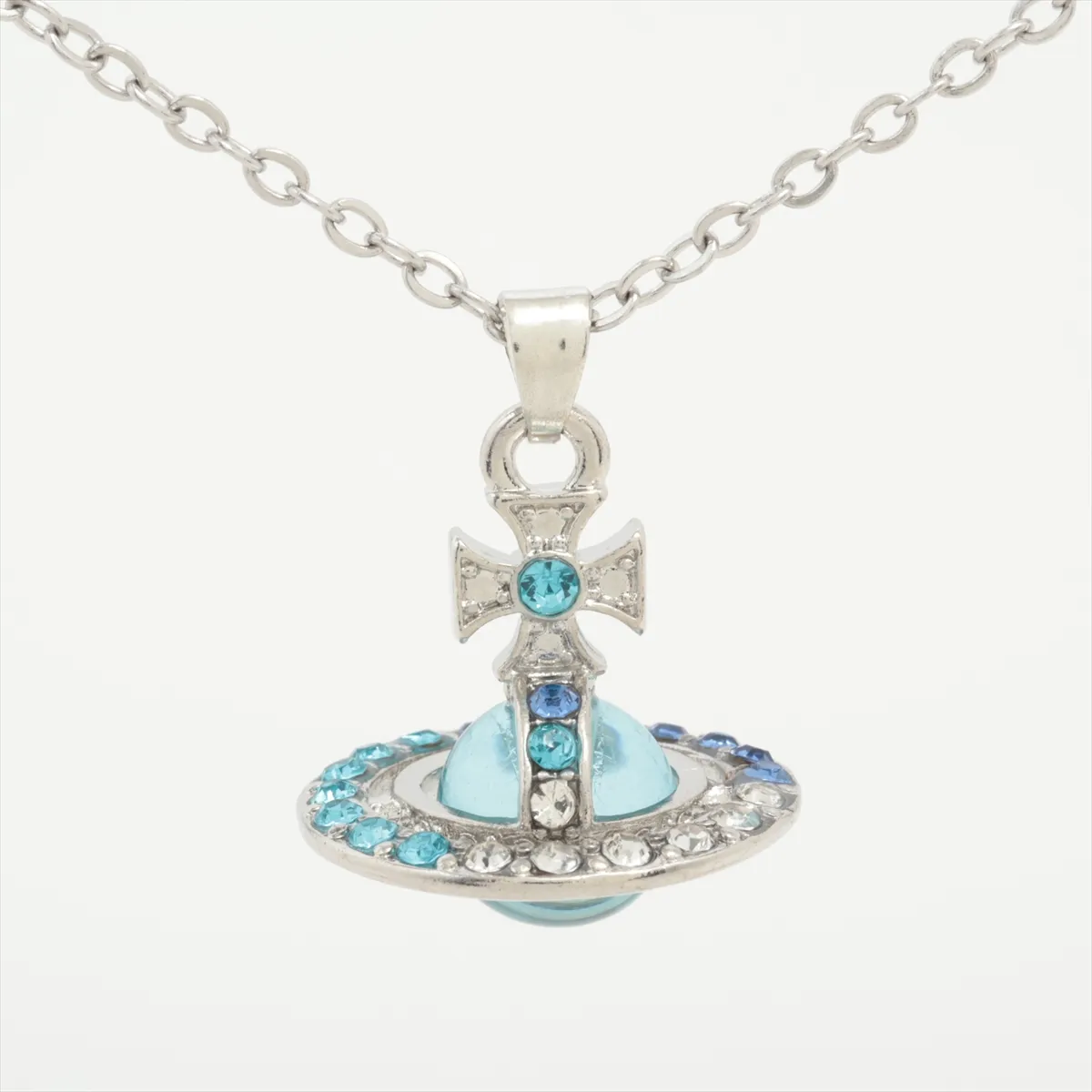V 3D Saturn small Blue Necklace