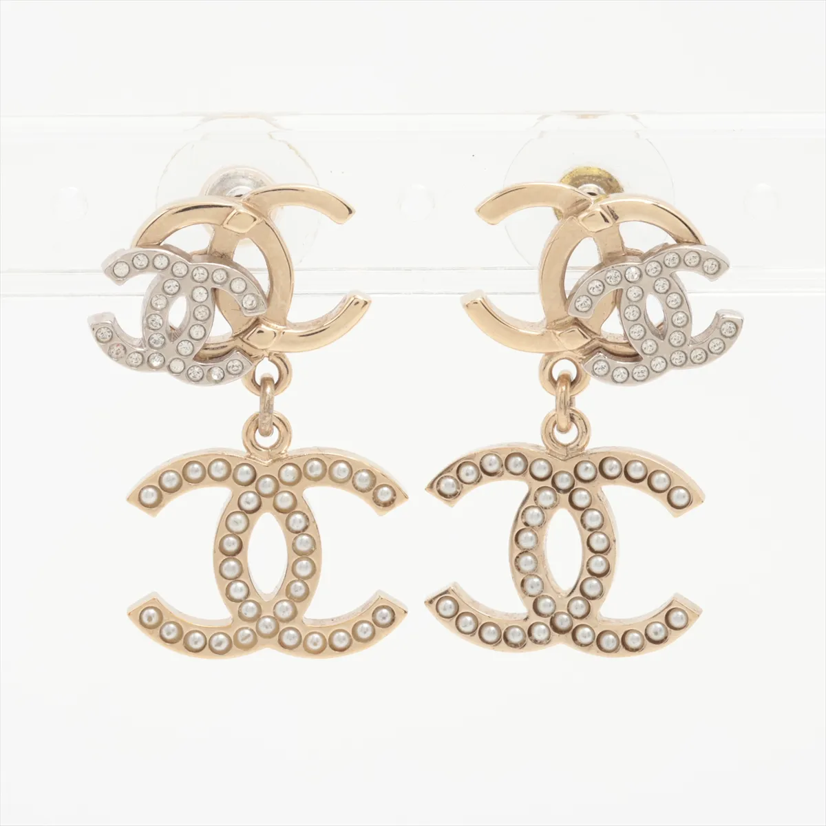 C Multi-logo double C pearl earrings