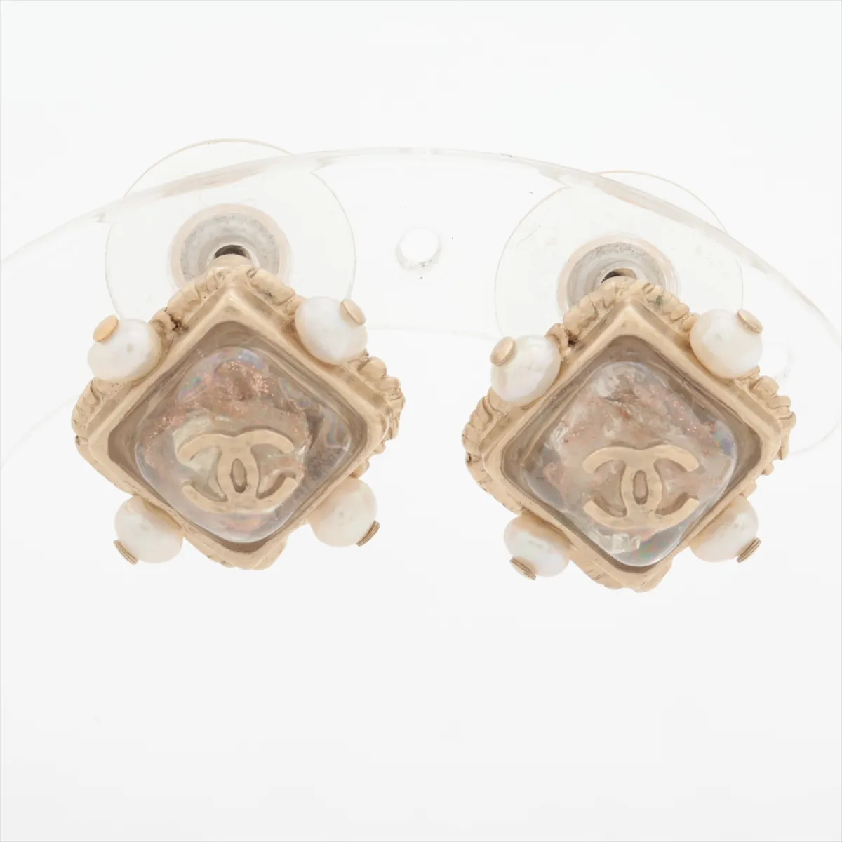 C Sugar Cube Pearl Earrings
