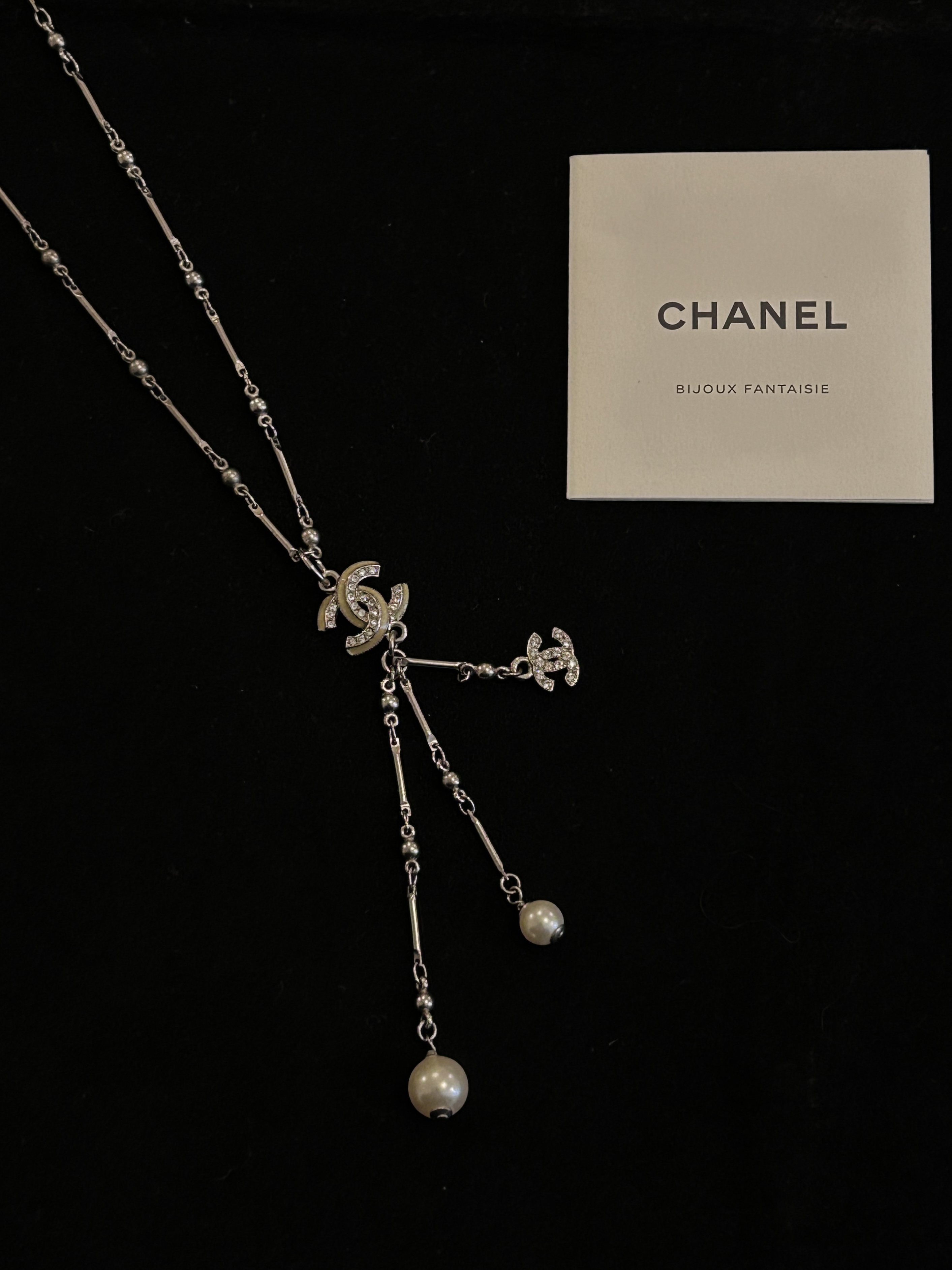 C Double C Rhinestones Pearl Pendant Necklace