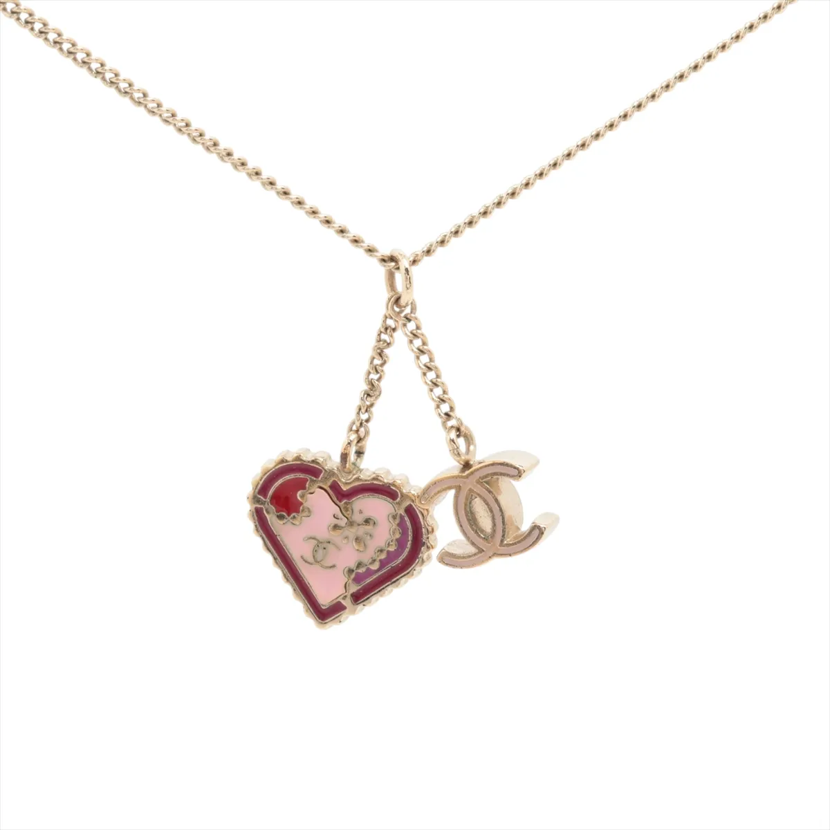 C Enamel Heart Double C Necklace