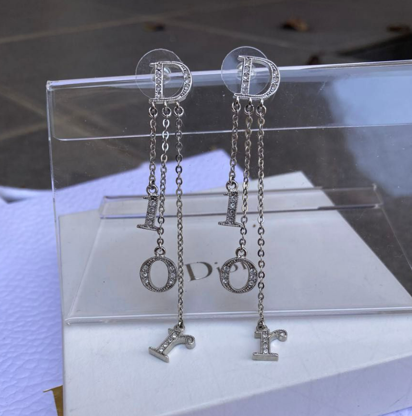 D logo tassel rhinestones Earrings