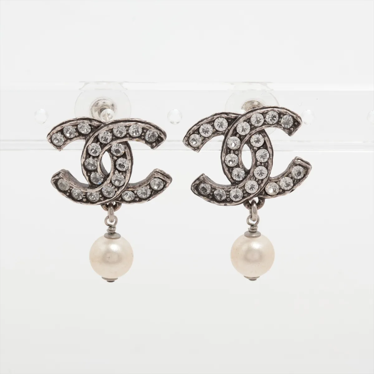 C Double C full diamond pearl pendant earrings