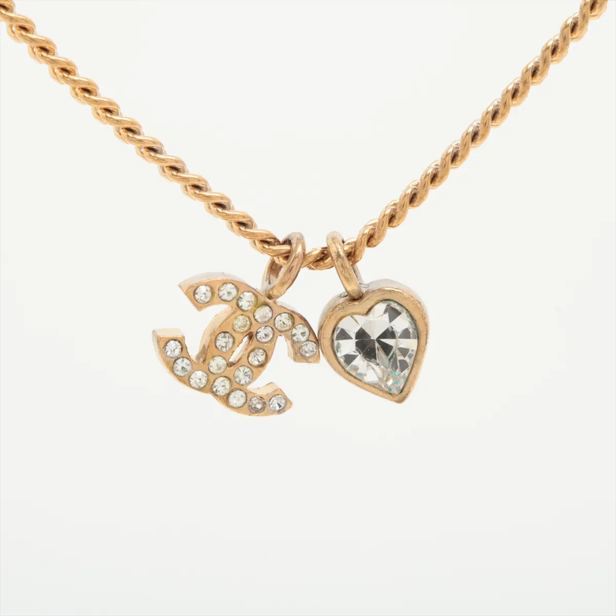C Heart rhinestone double C gold necklace