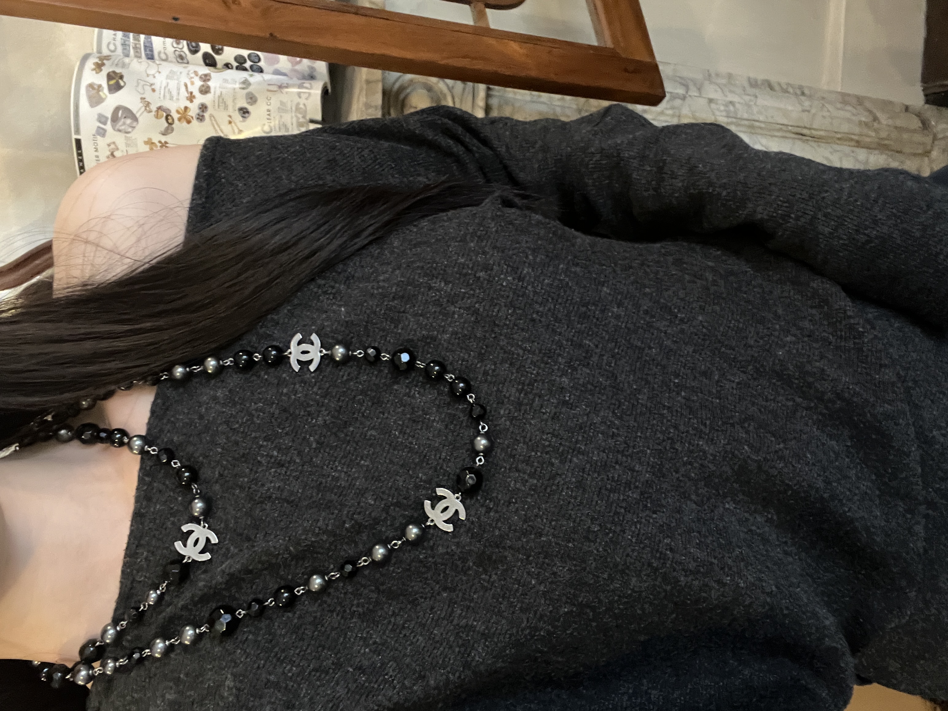 C Black pearl long necklace