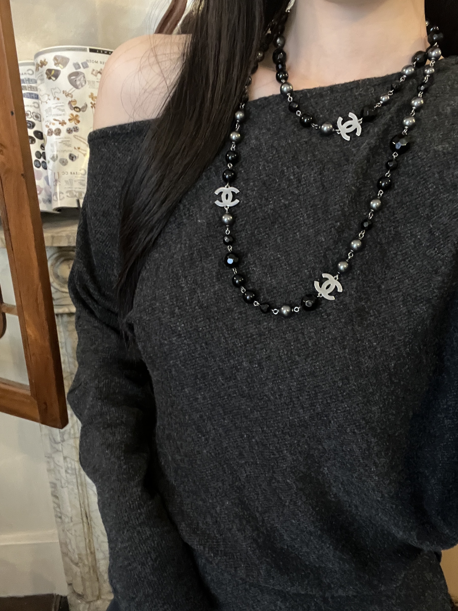 C Black pearl long necklace