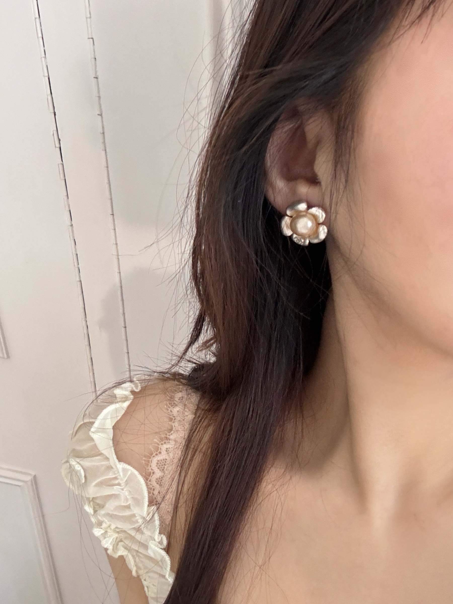 C Pearl Camellia Earrings