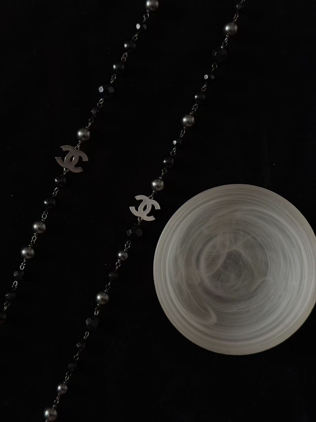 C Black pearl long necklace