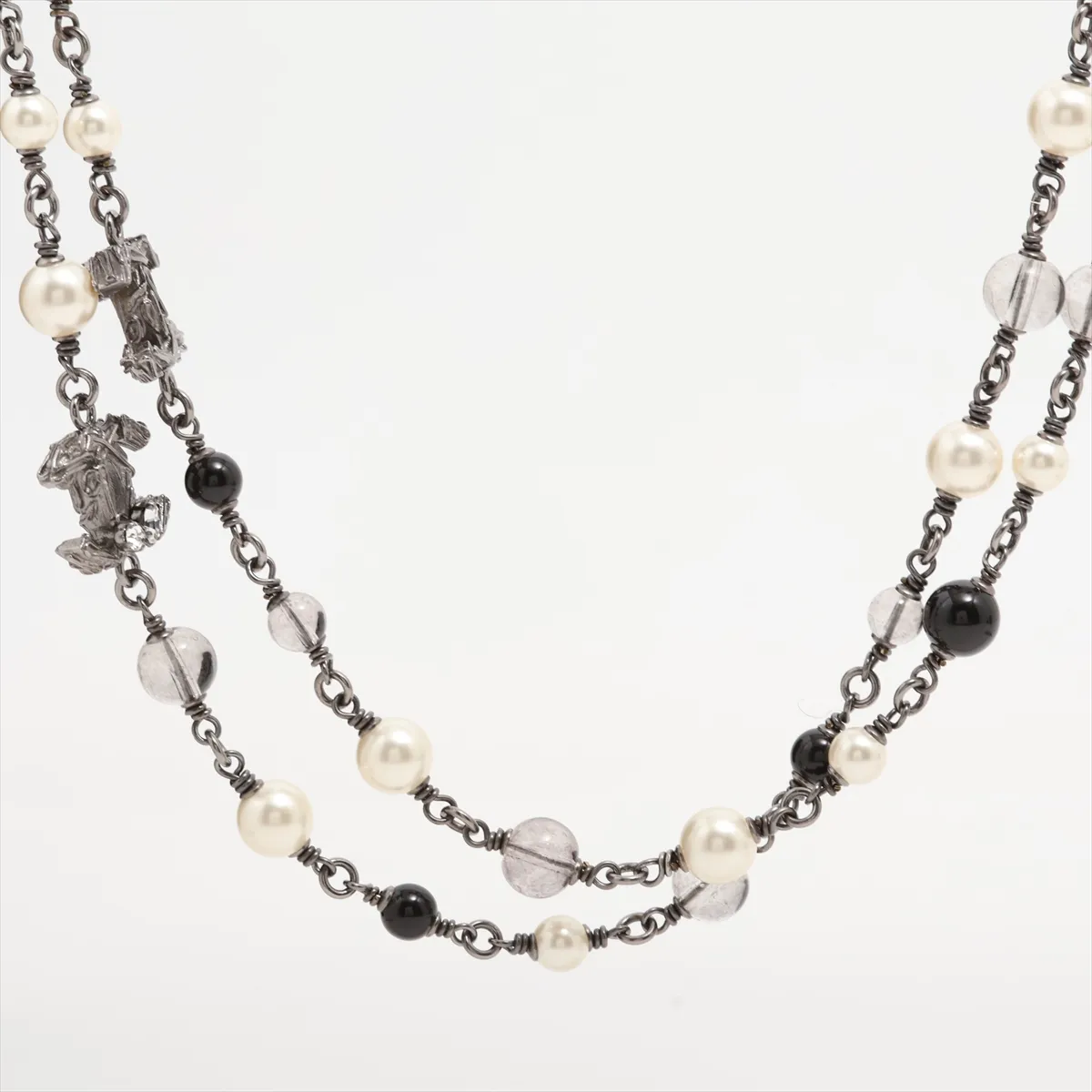 C Pearl Double C Black White Necklace