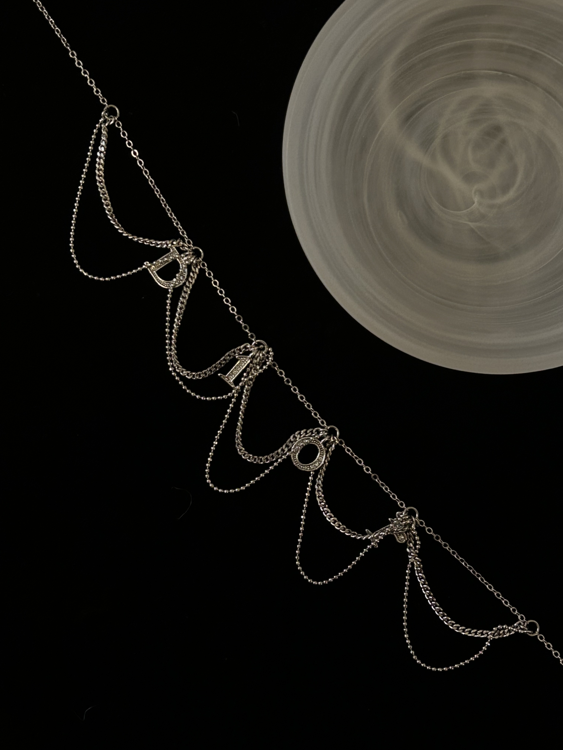 D Multi-layered logo rhinestone necklace