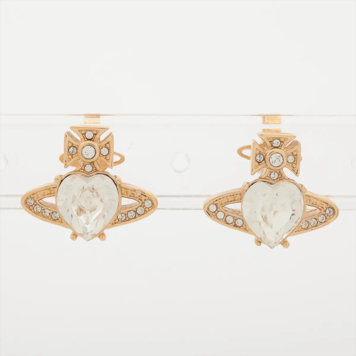 V Gold Saturn Heart Diamond Earrings