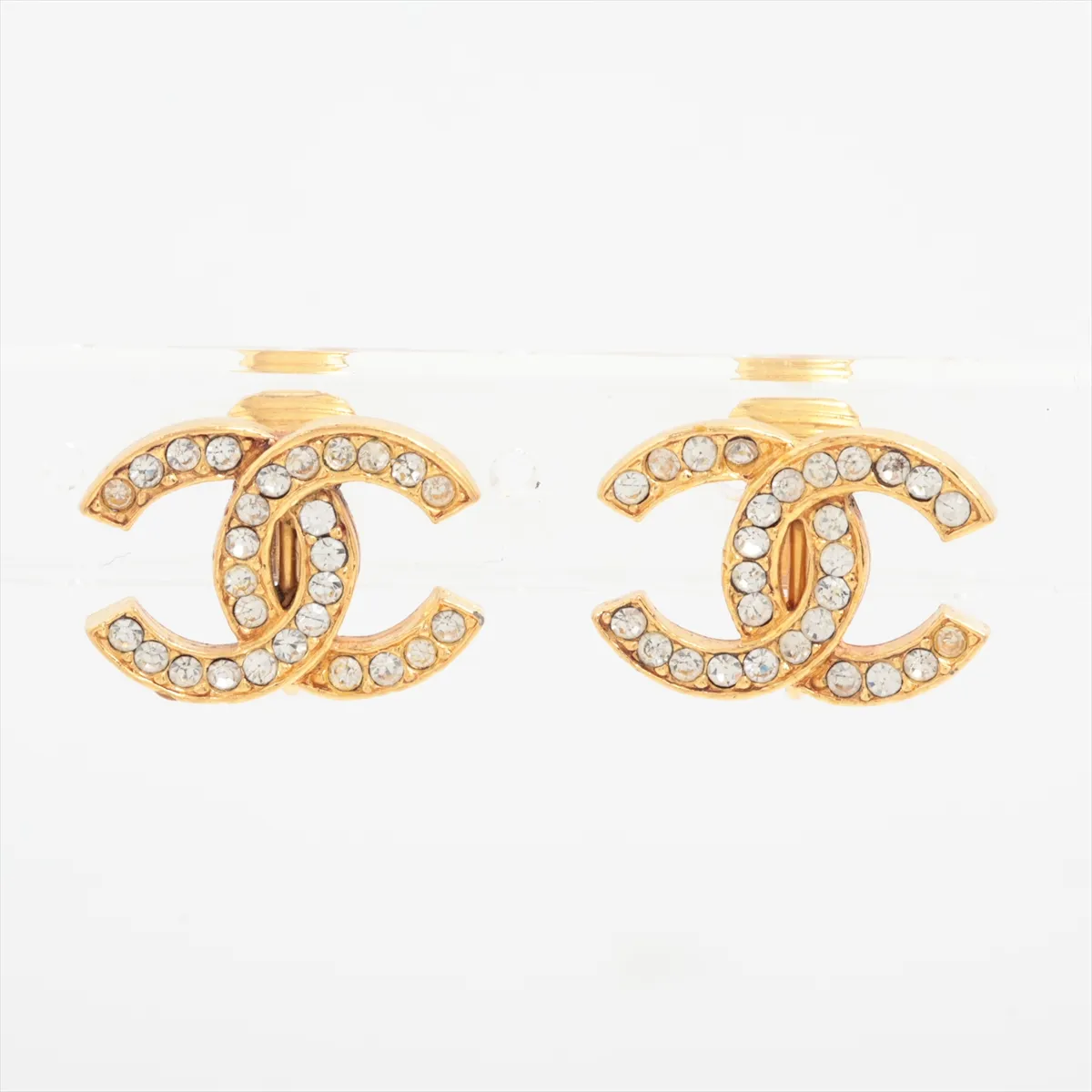 C Double C full diamond gold clip earrings