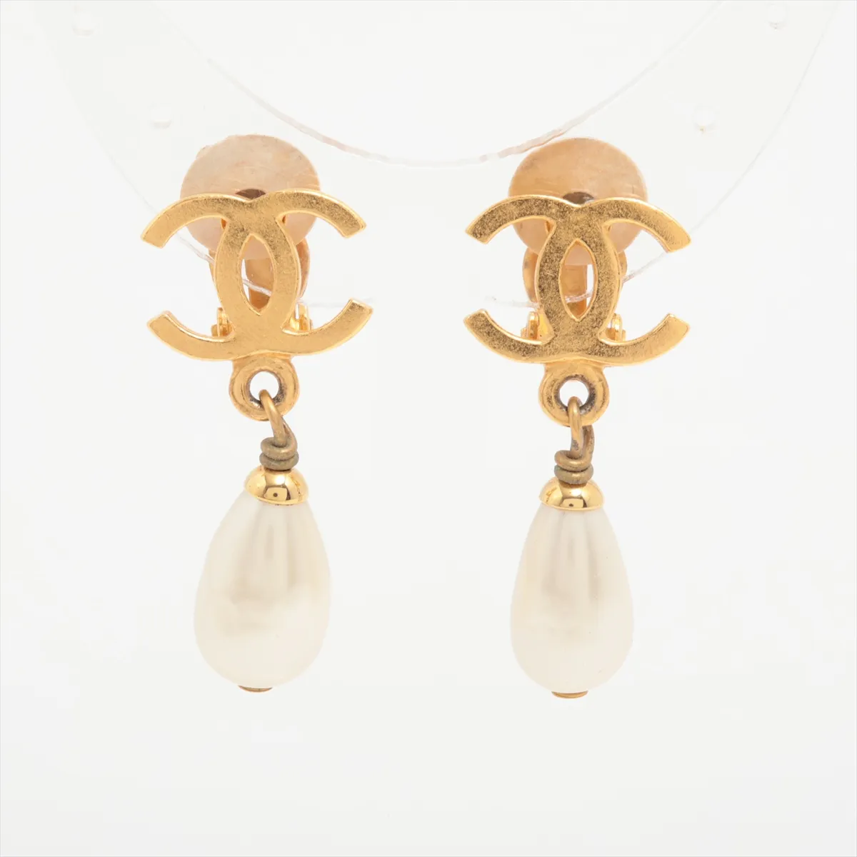 C Double C teardrop baroque pearl ear clips