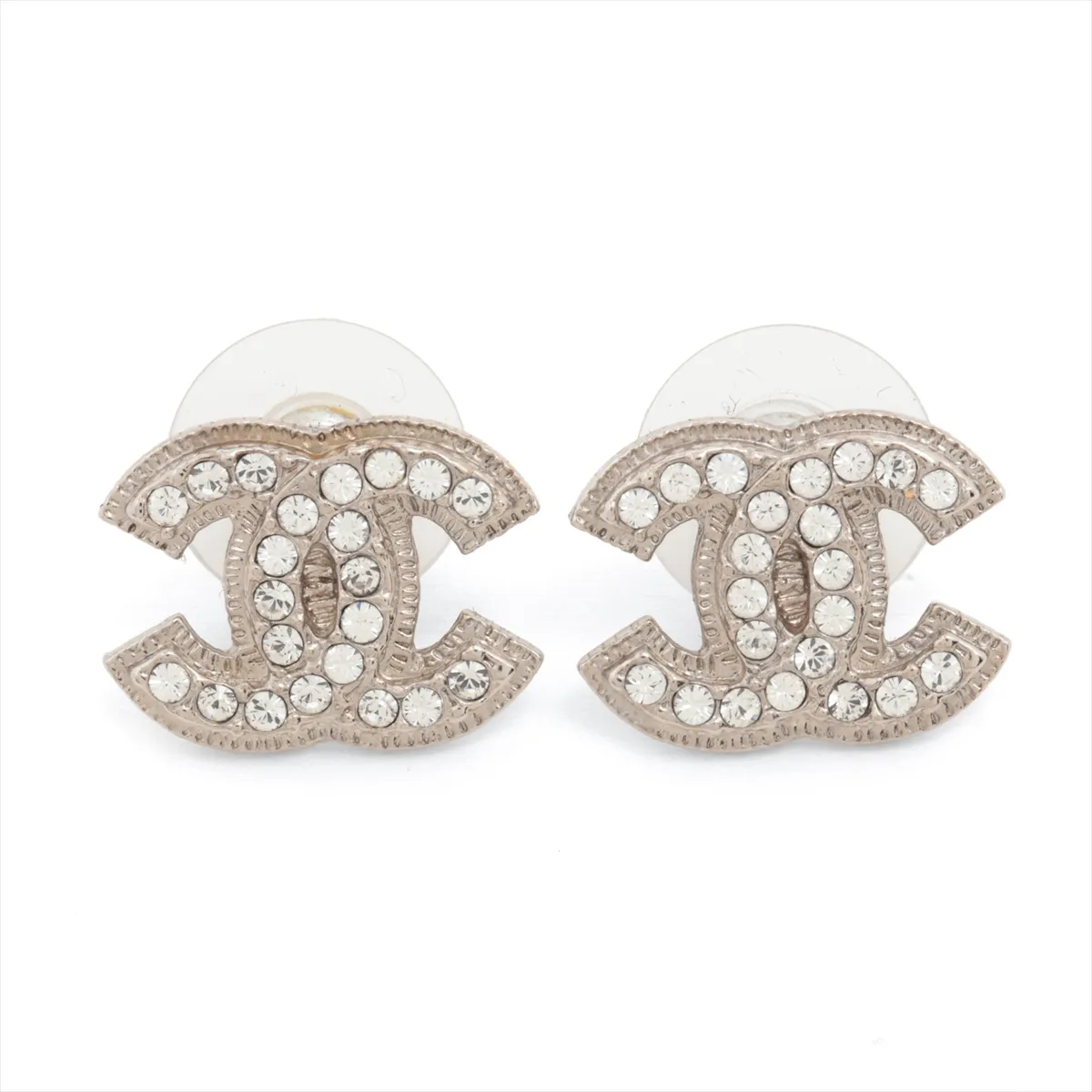 C Double C full diamond silver clip earrings