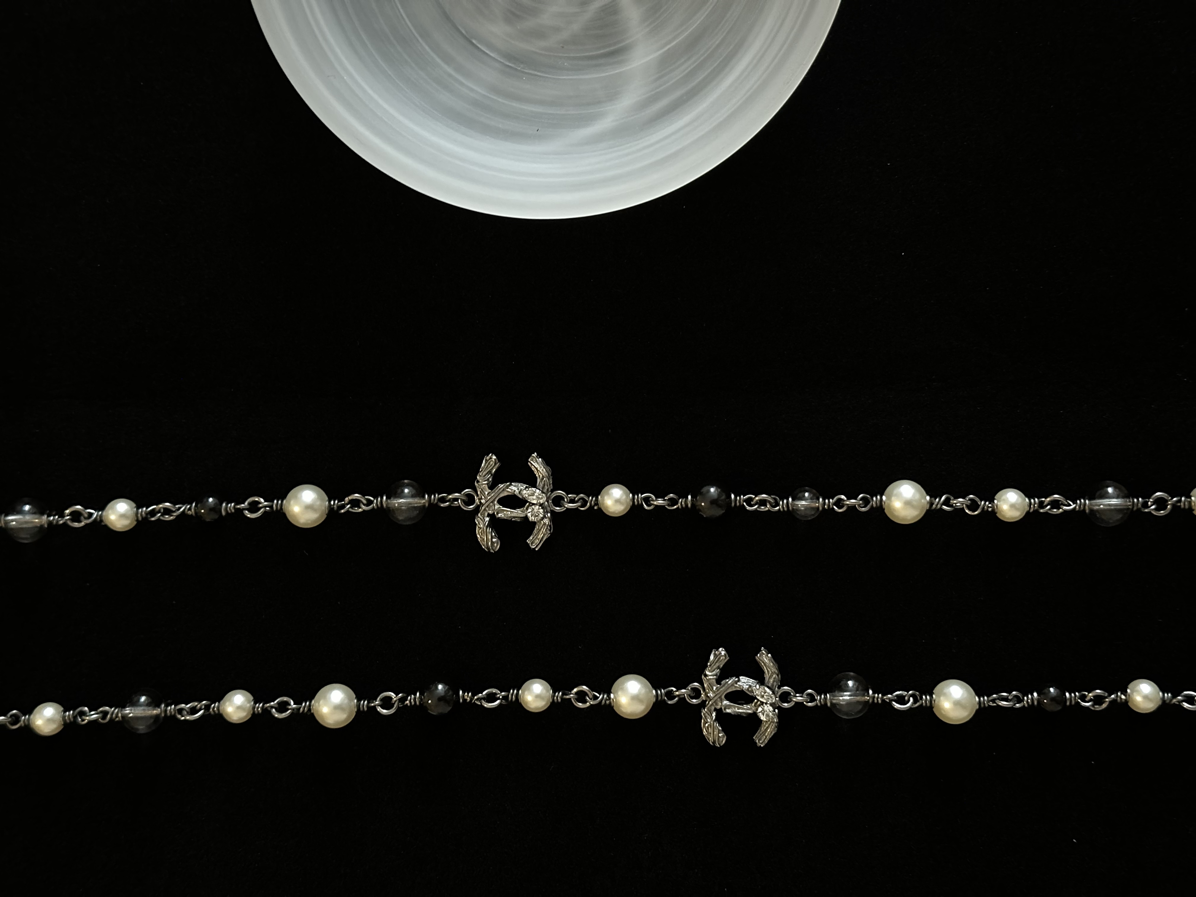 C Pearl Double C Black White Necklace