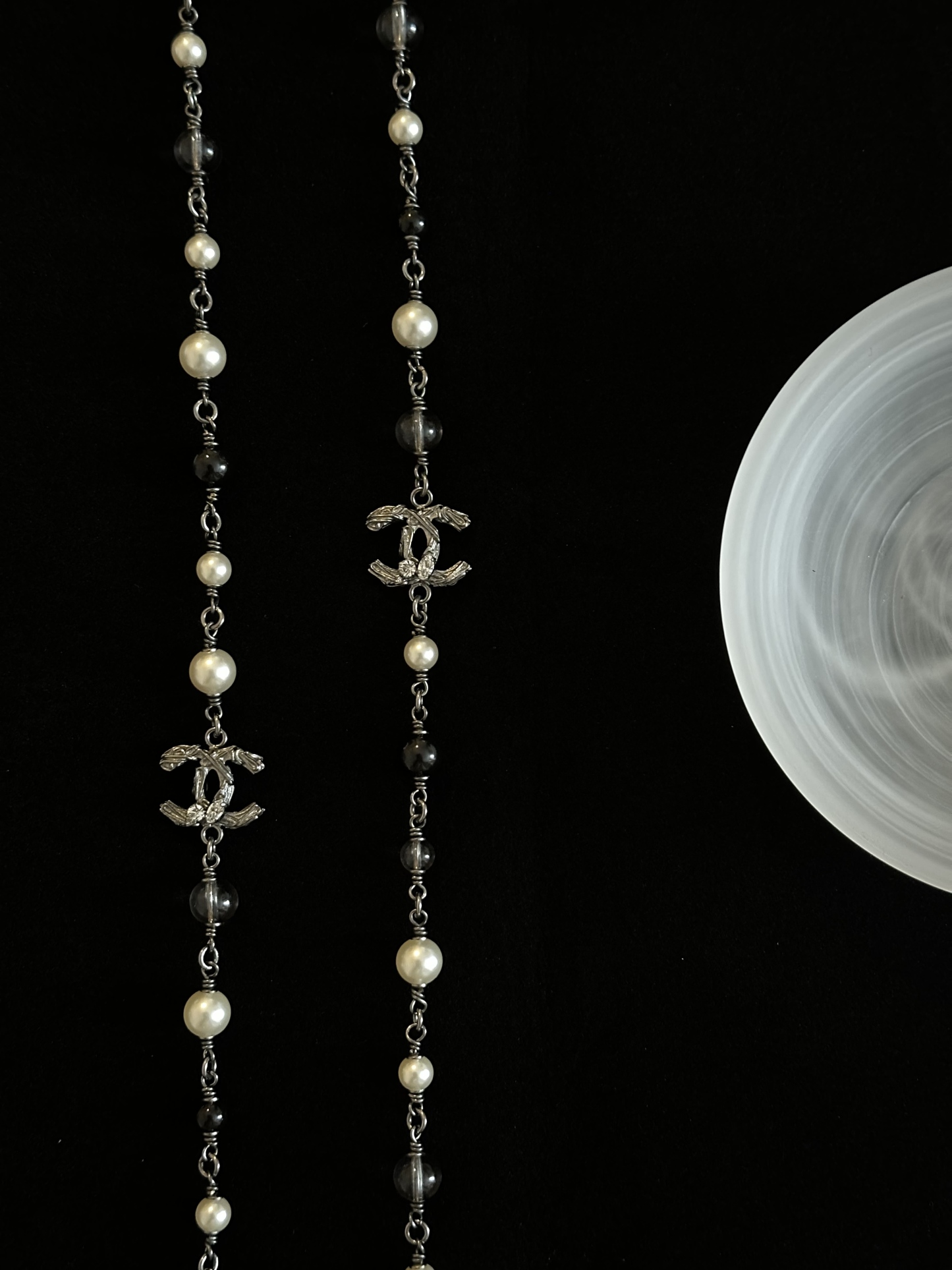 C Pearl Double C Black White Necklace