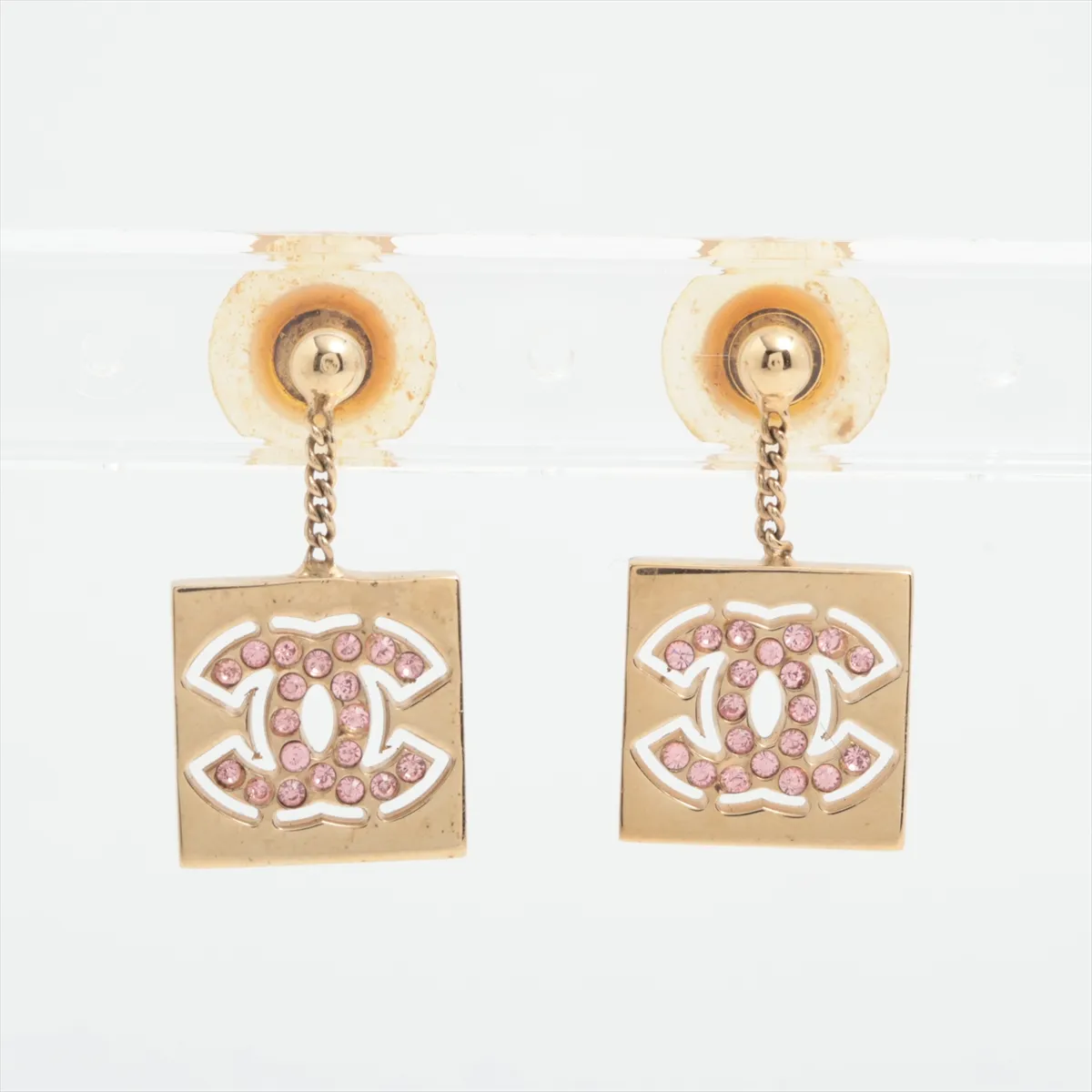 C Square Pink Diamond Pendant Earrings