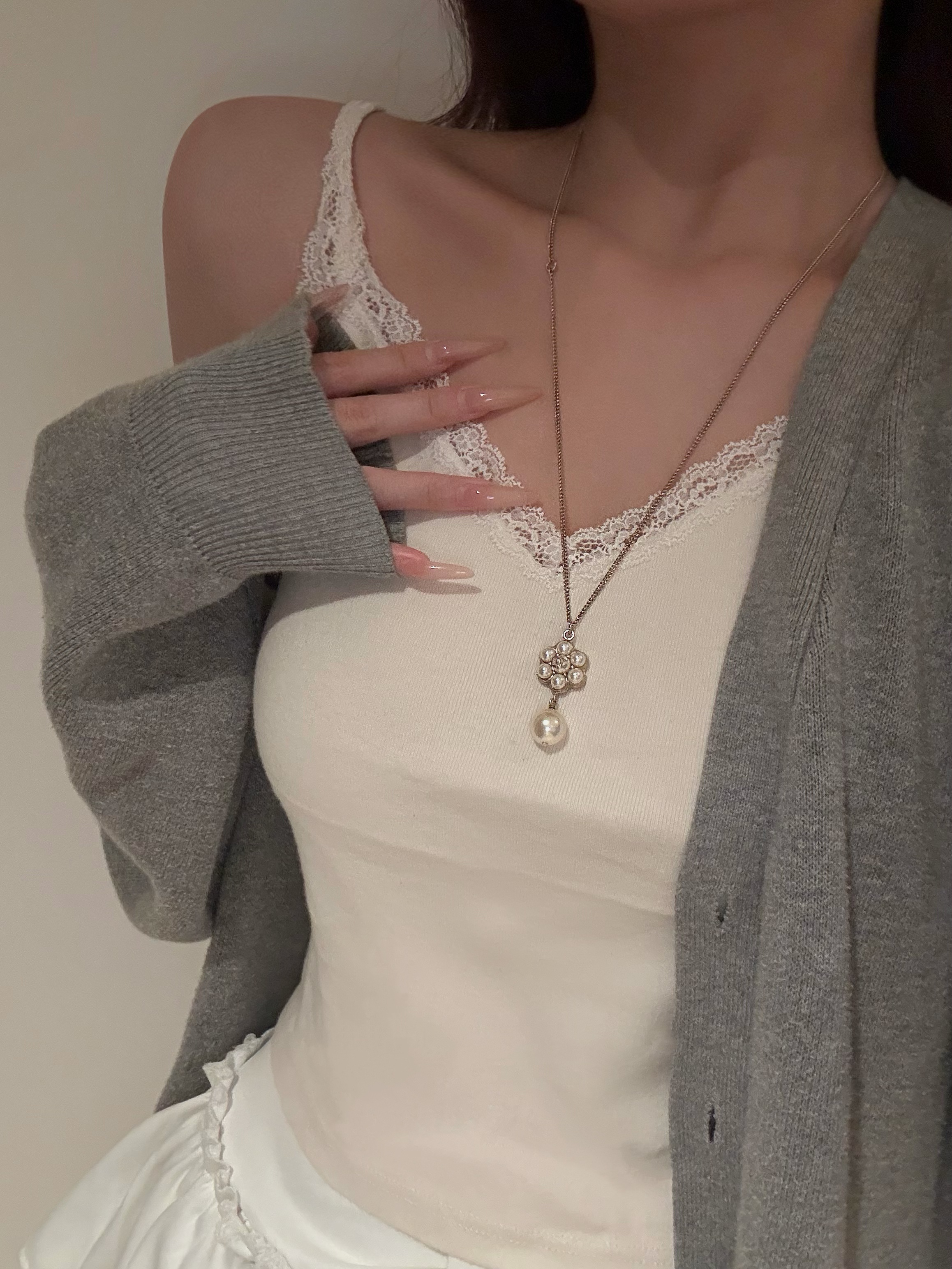 C Double C Pearl Flower Necklace
