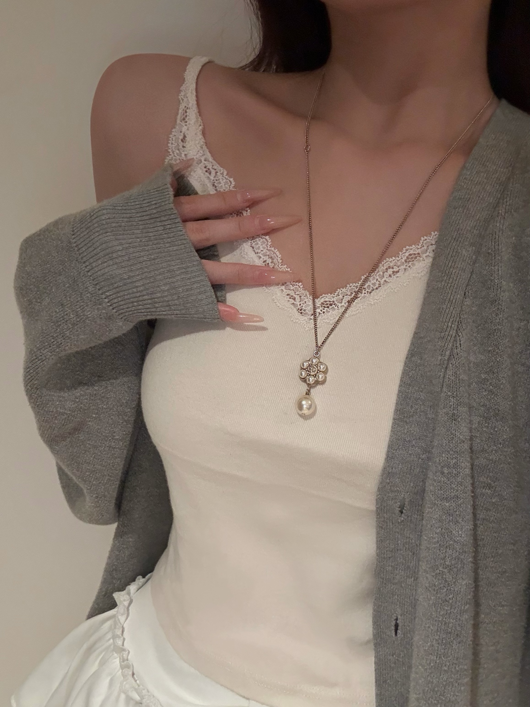 C Double C Pearl Flower Necklace
