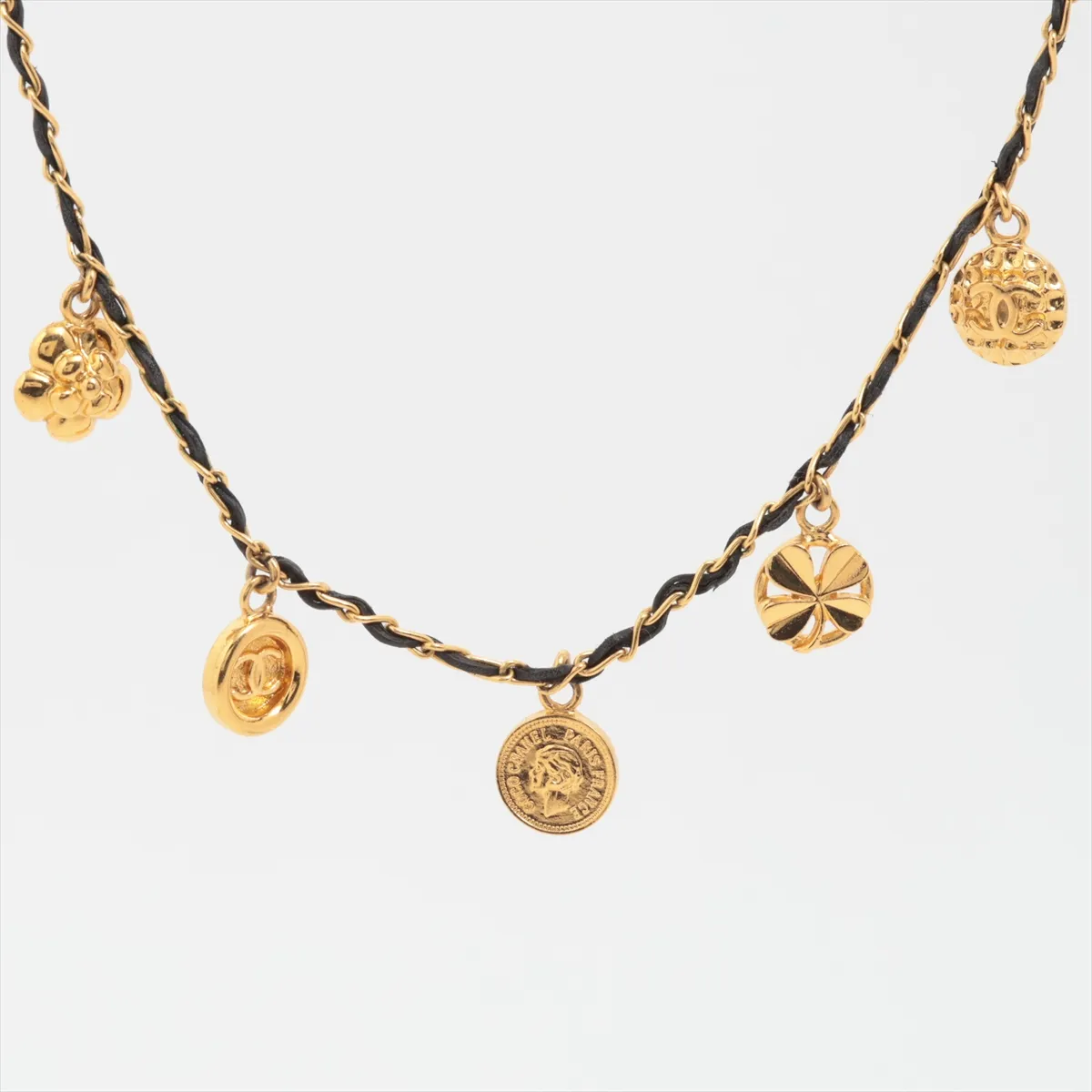 C Coin Leather Black Gold necklace