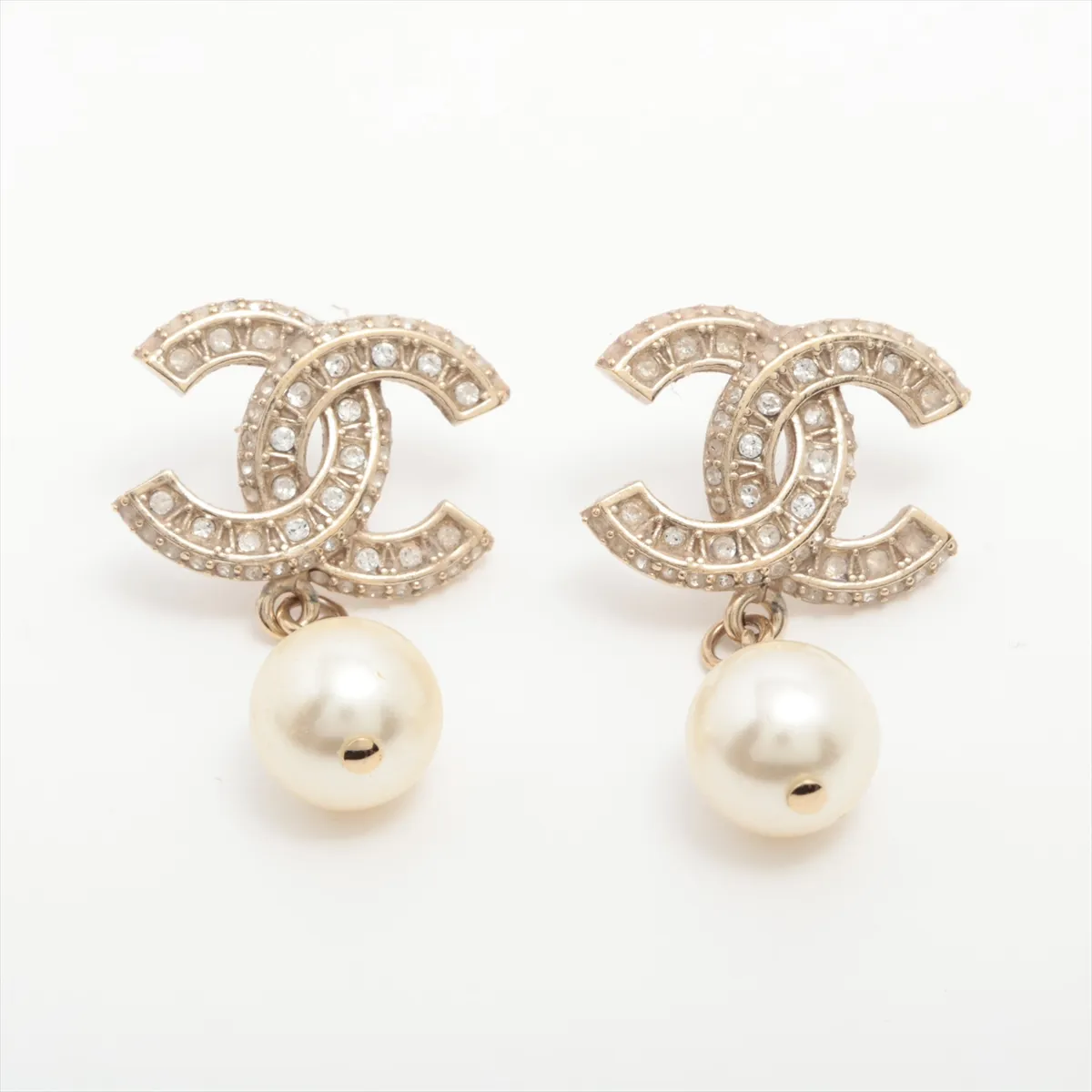 C Double C full diamond pearl pendant earrings