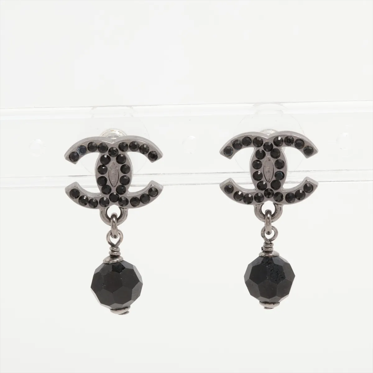 C Double C Diamond Pearl Pendant Black Earrings