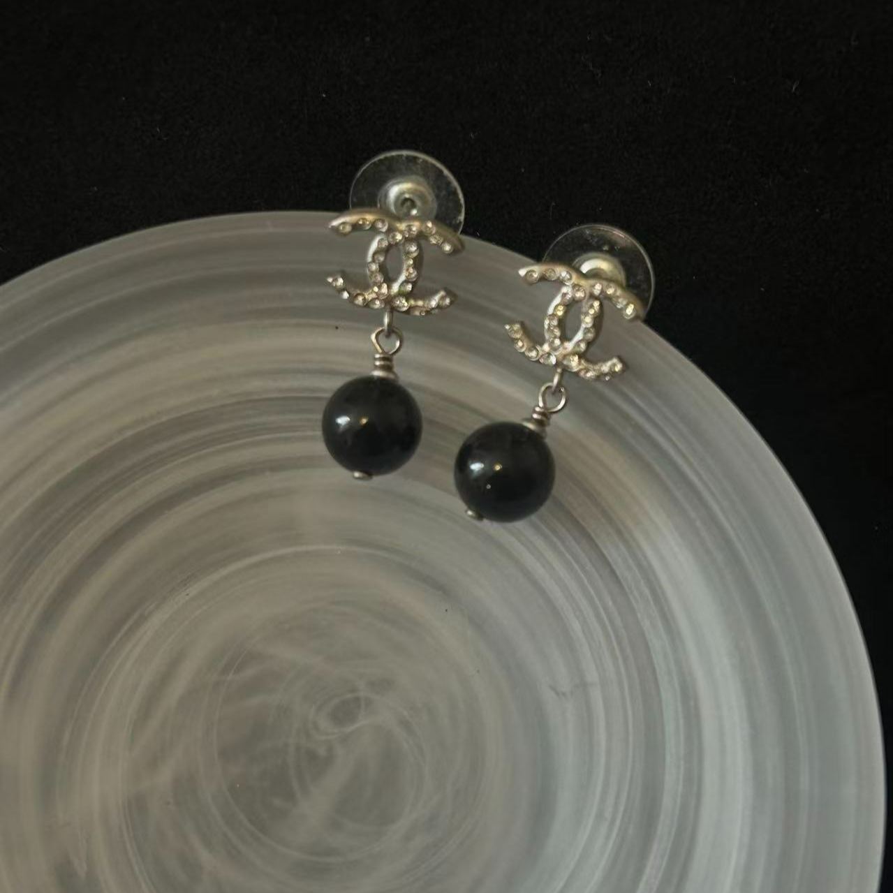 C Diamond Pearl Drop Earrings