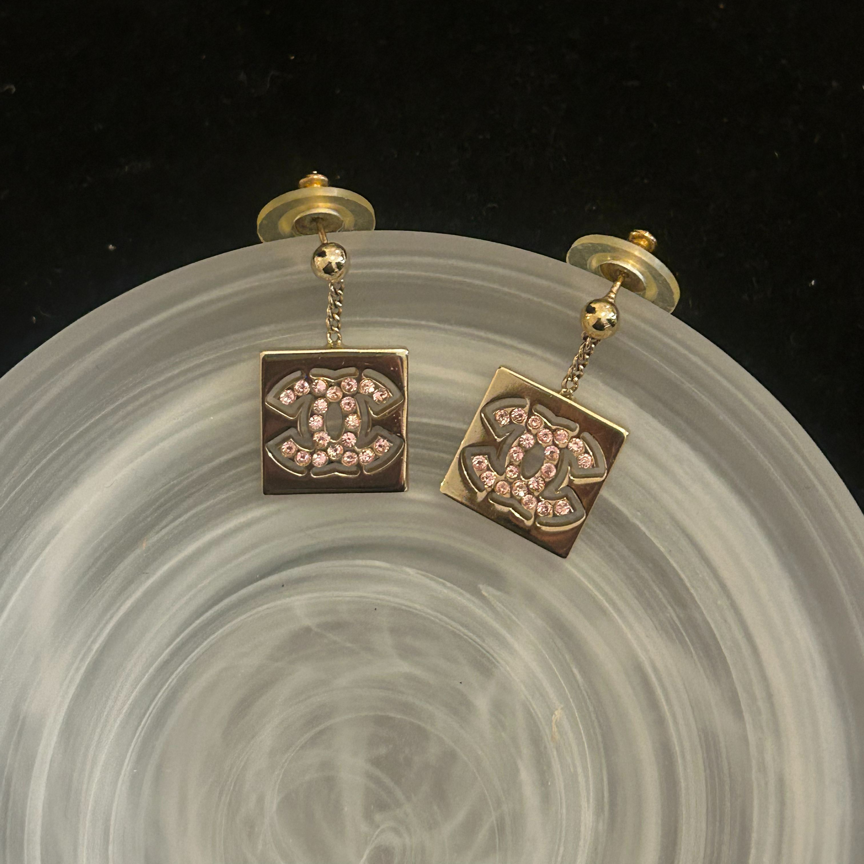 C Nameplate pink diamond earrings