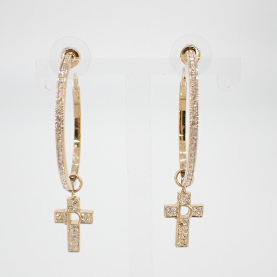 D Hoop Cross Pendant Earrings