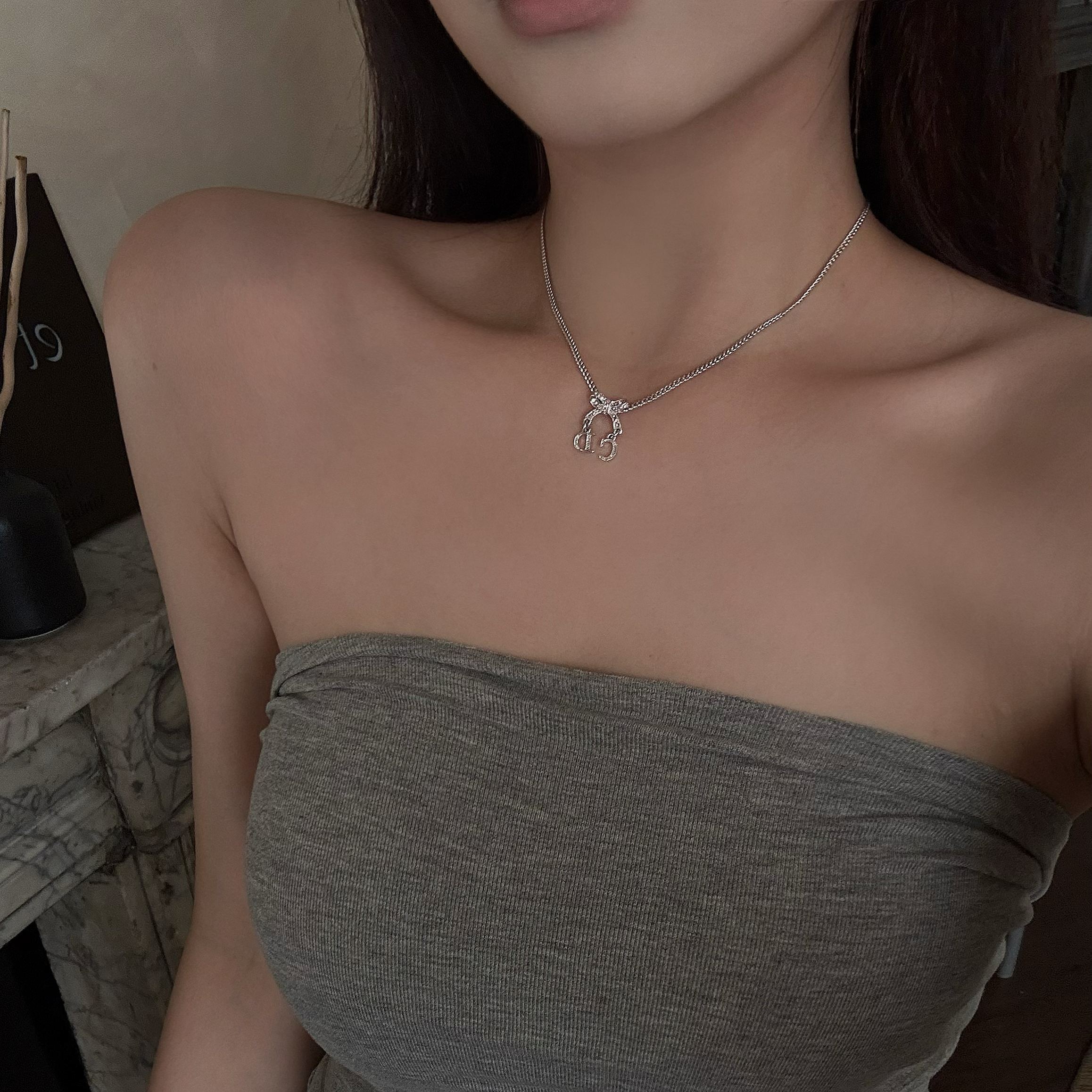 D Bow Pink Diamond Necklace