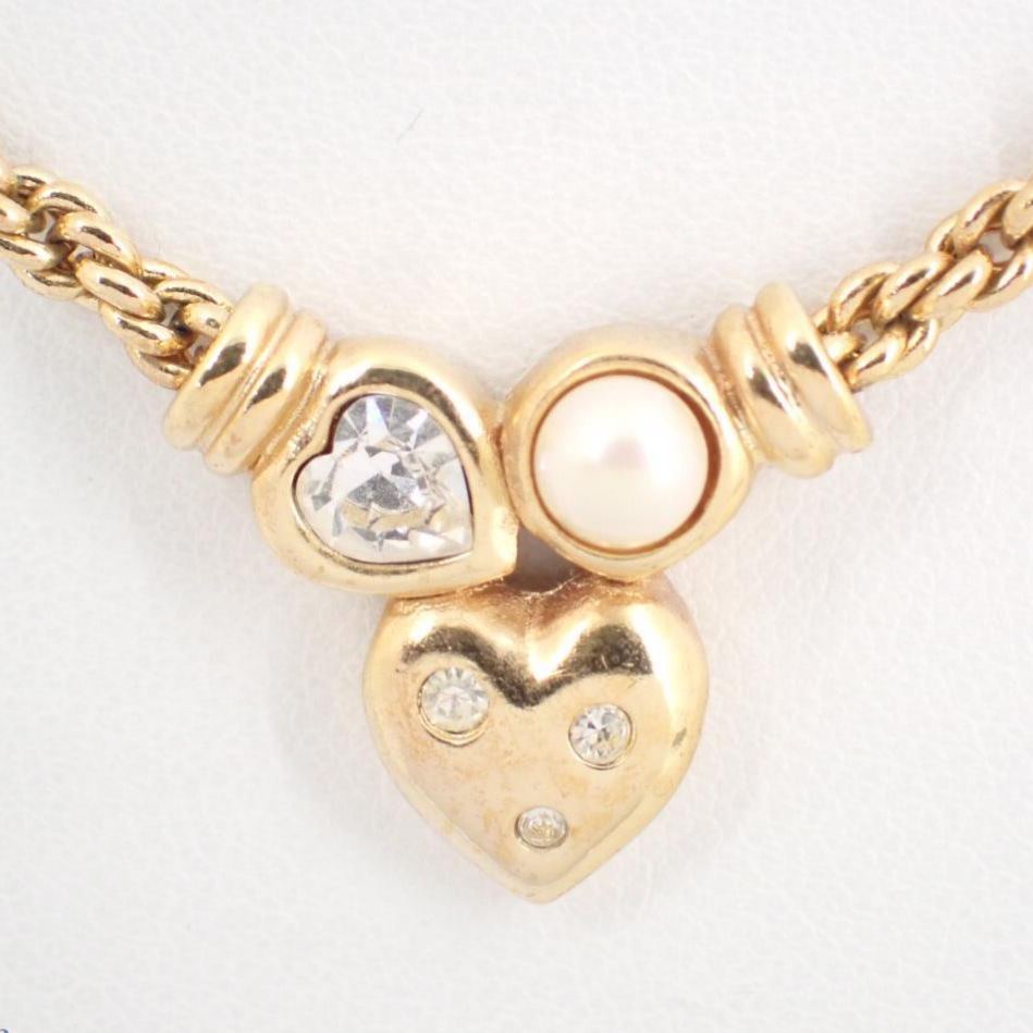D Heart rhinestone pearl necklace