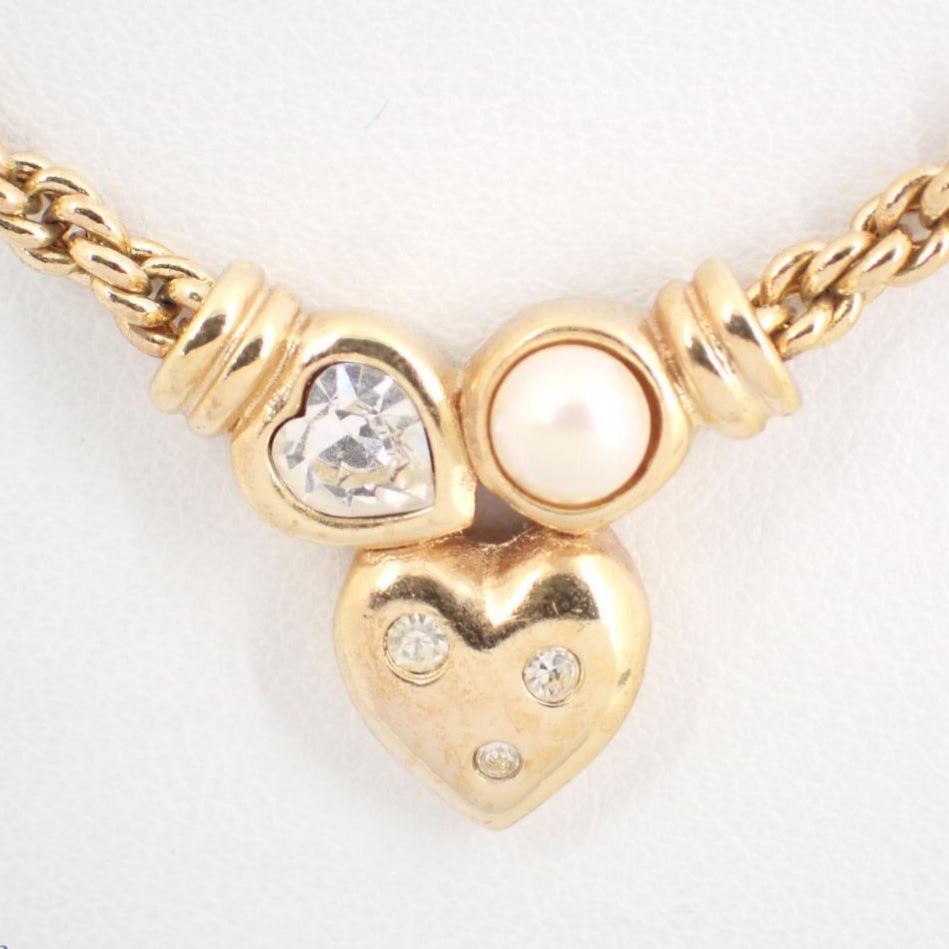 D Heart rhinestone pearl necklace
