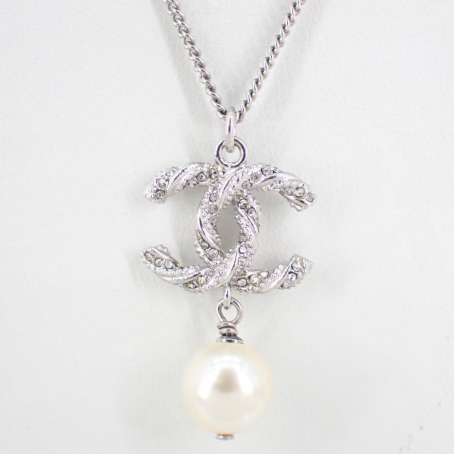 C Spiral full diamond pearl pendant necklace