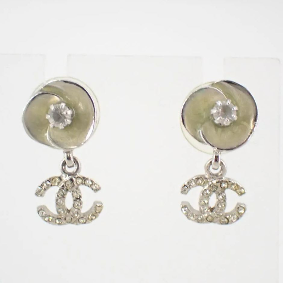 C Green Camellia Drop Earrings