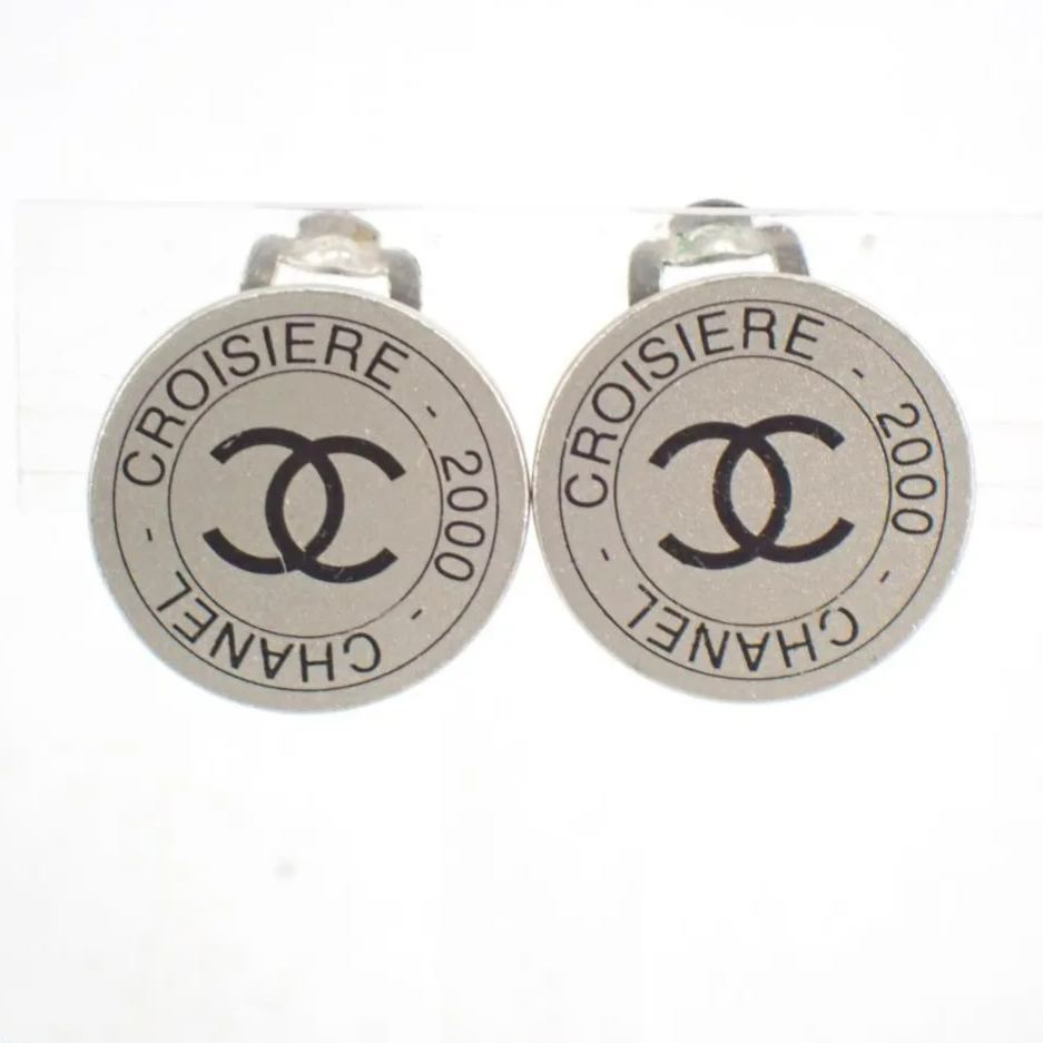 C Silver Round Double C Earrings