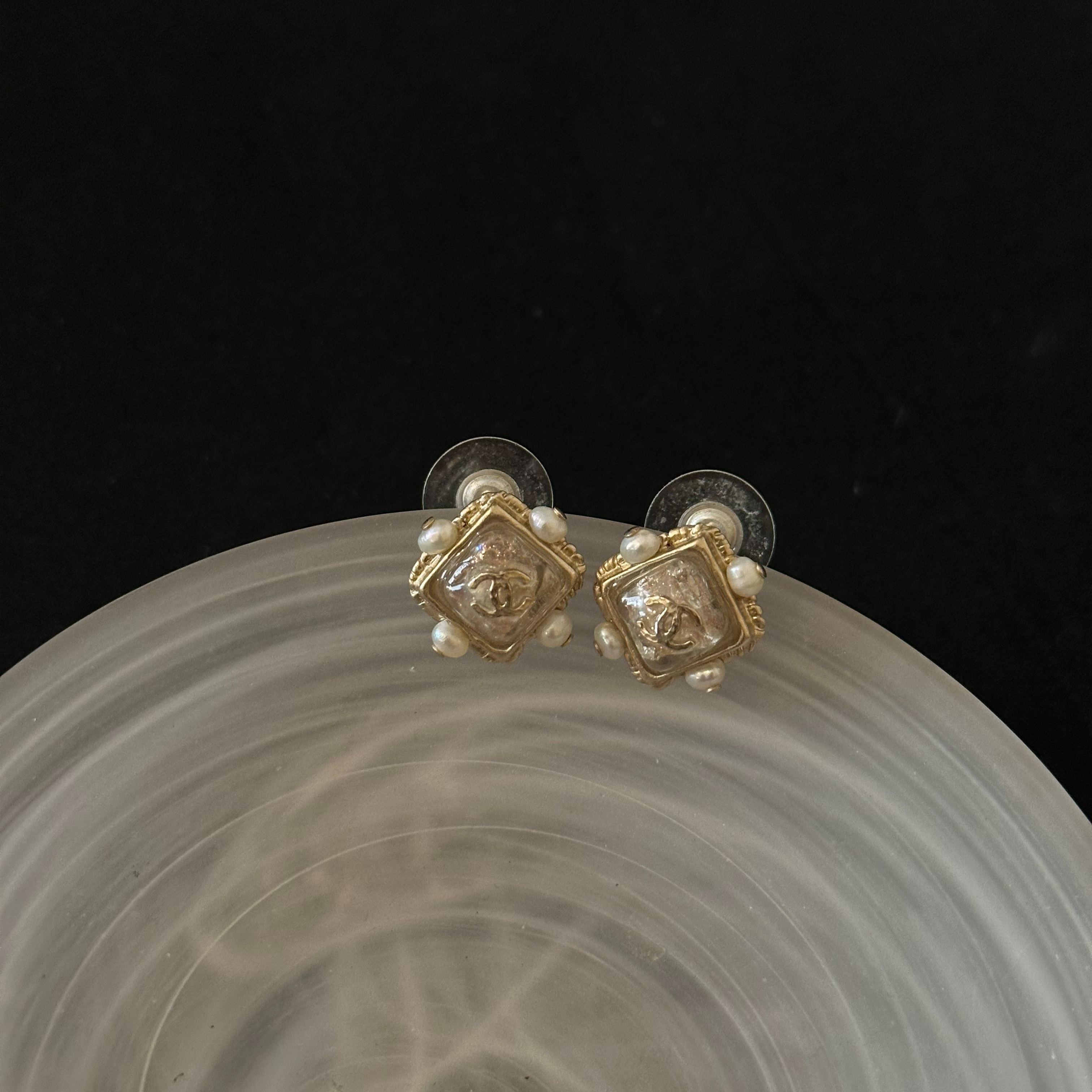 C Sugar Cube Pearl Earrings