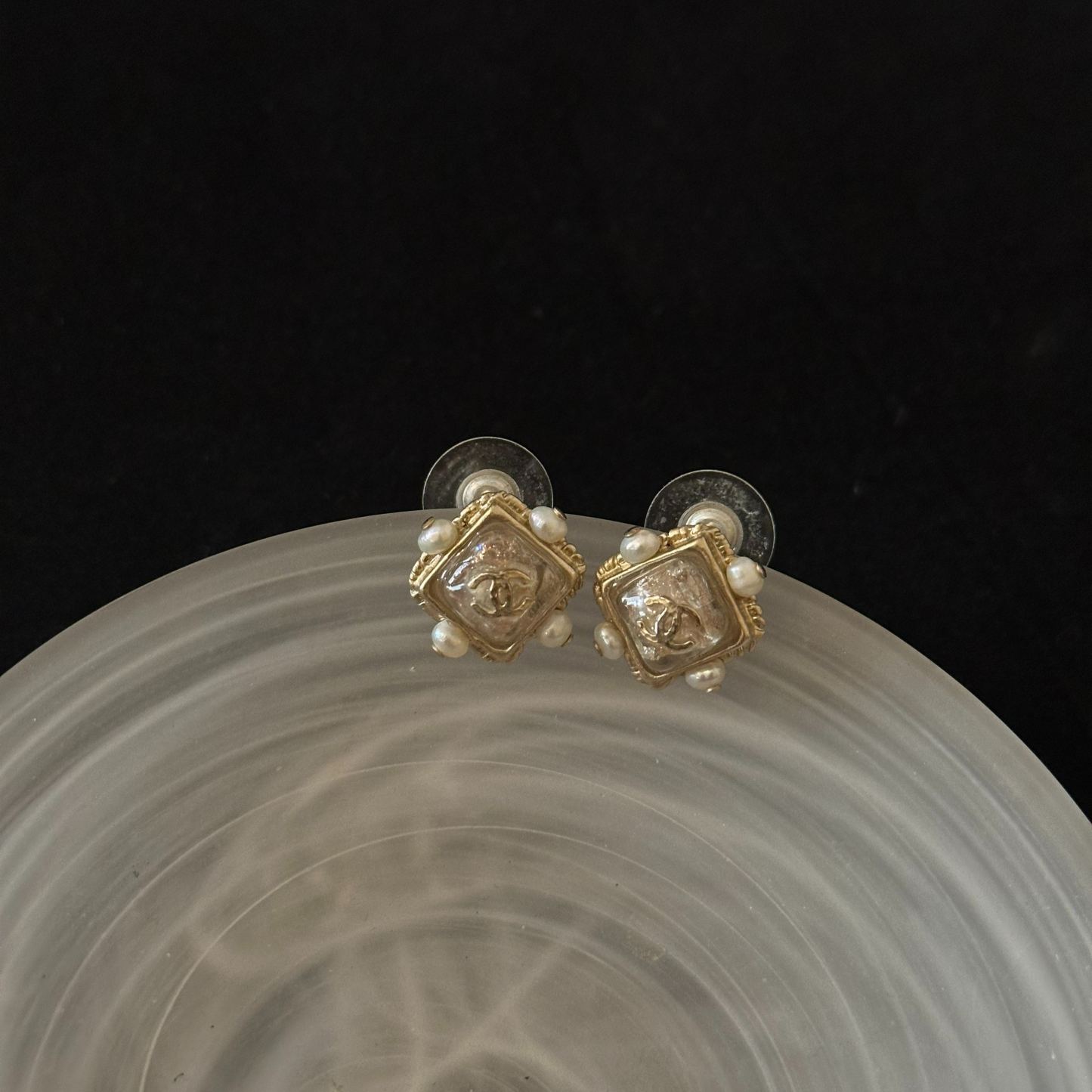 C Sugar Cube Pearl Earrings