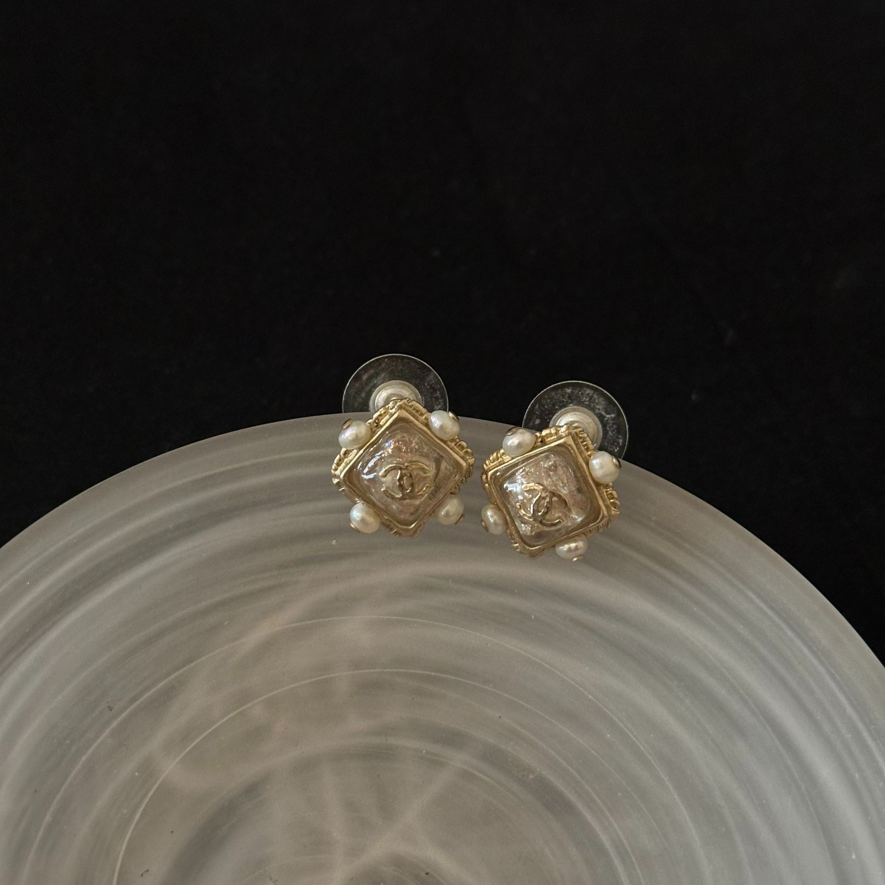 C Sugar Cube Pearl Earrings