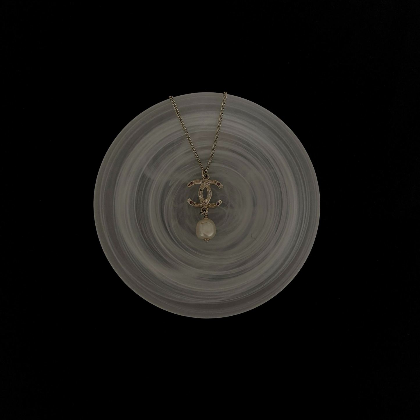 C Gold Double C Diamond Pearl Pendant Necklace