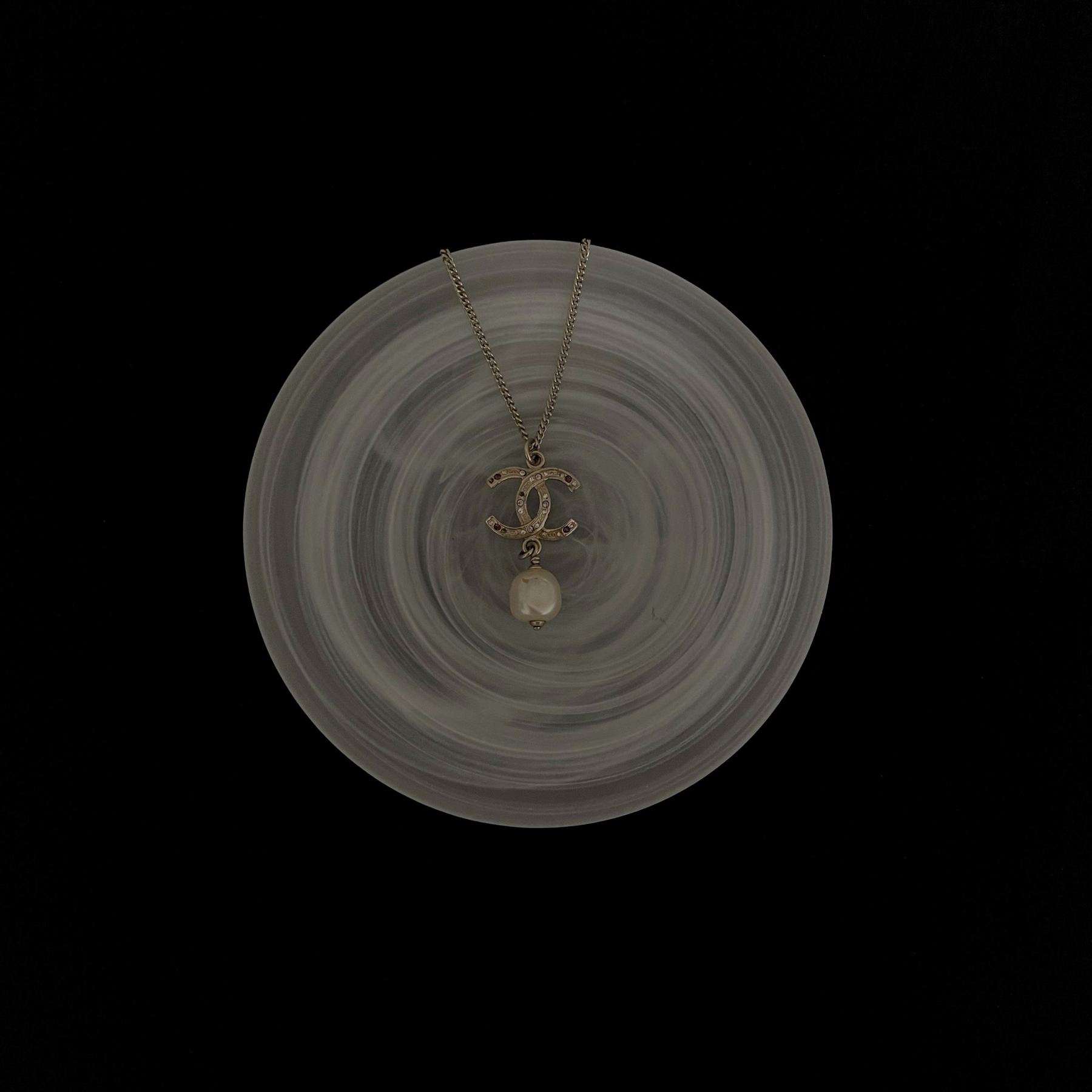 C Gold Double C Diamond Pearl Pendant Necklace