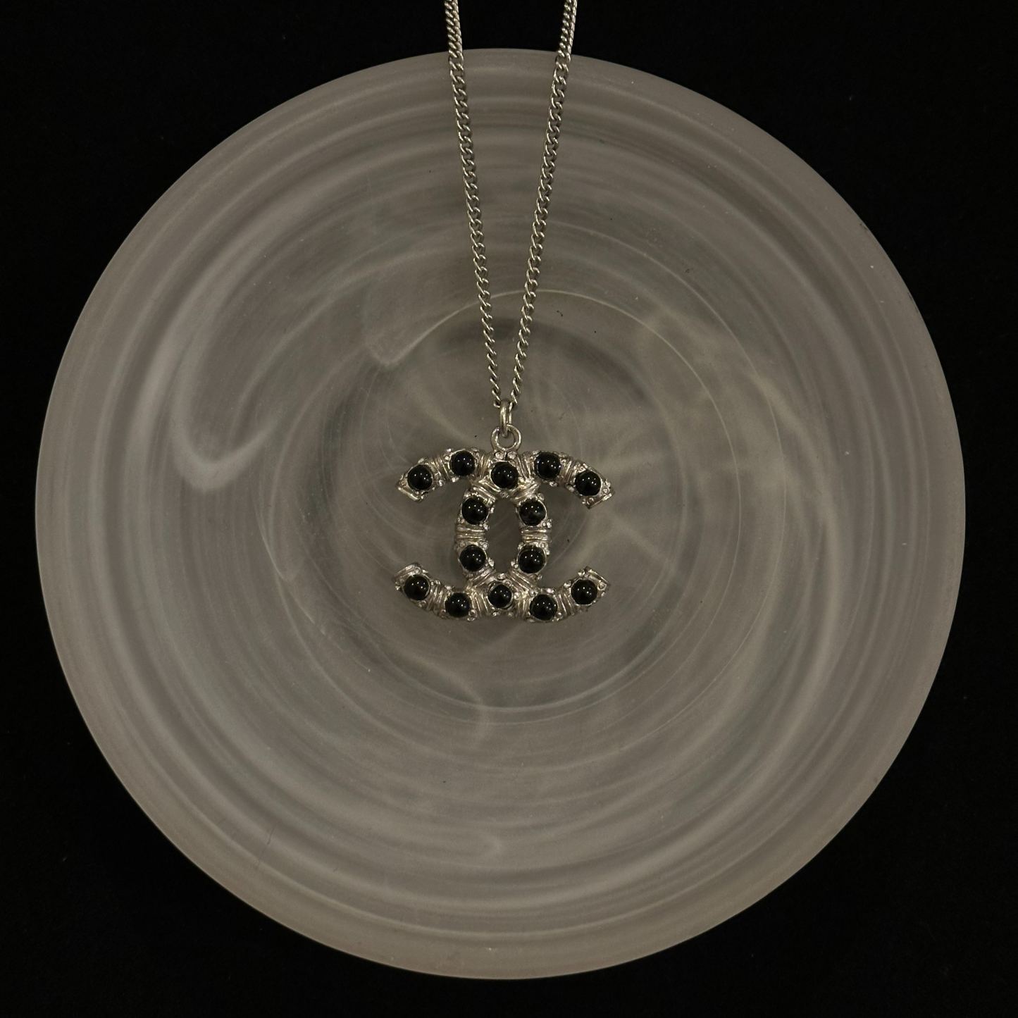 C Black Silver Glass Necklace