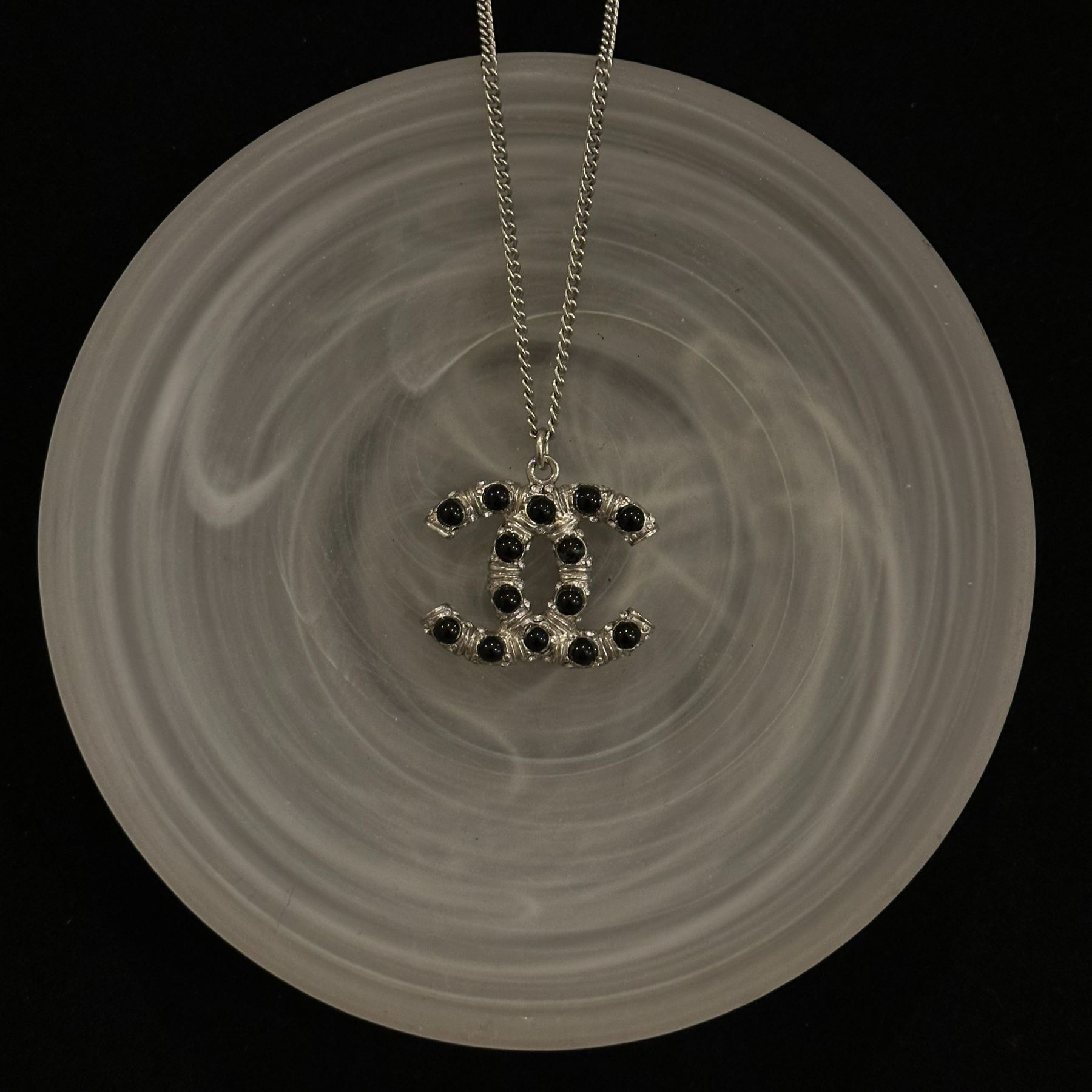 C Black Silver Glass Necklace