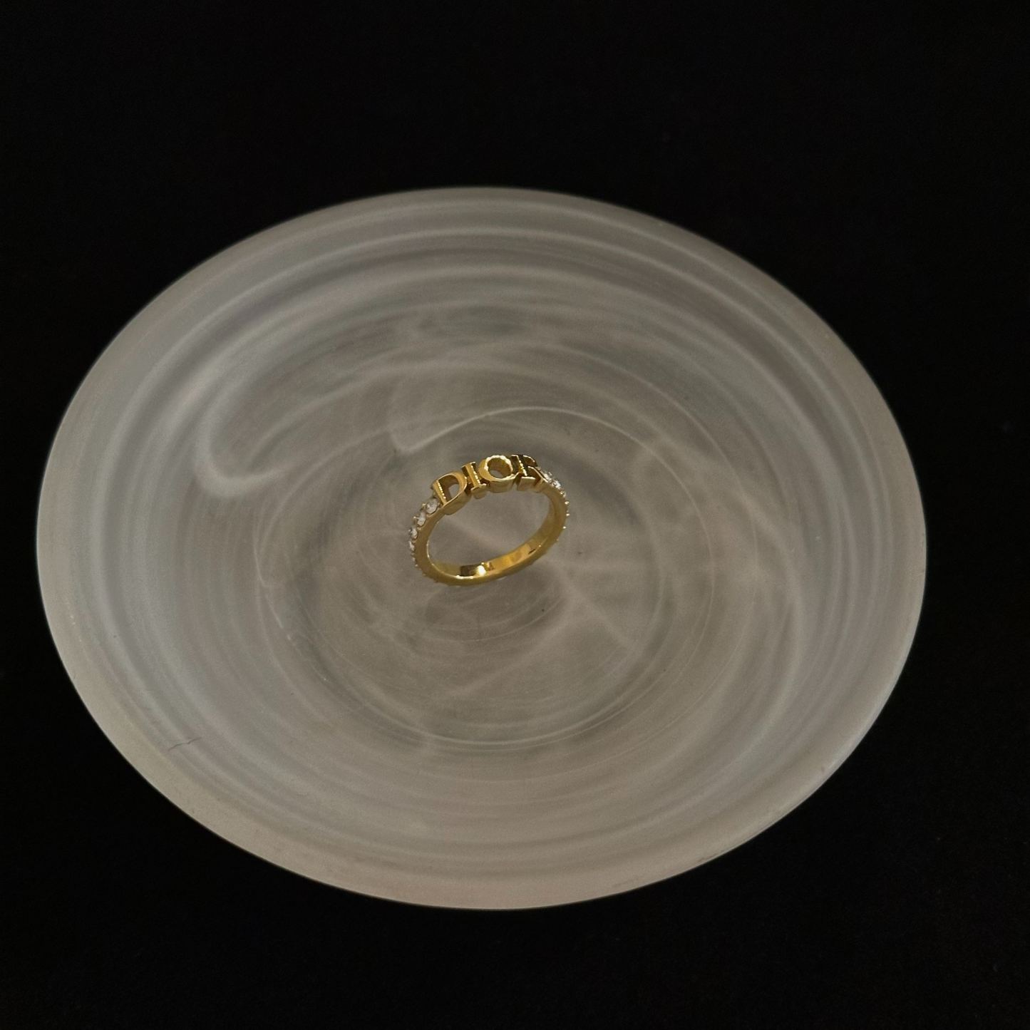 D Gold rhinestone logo ring