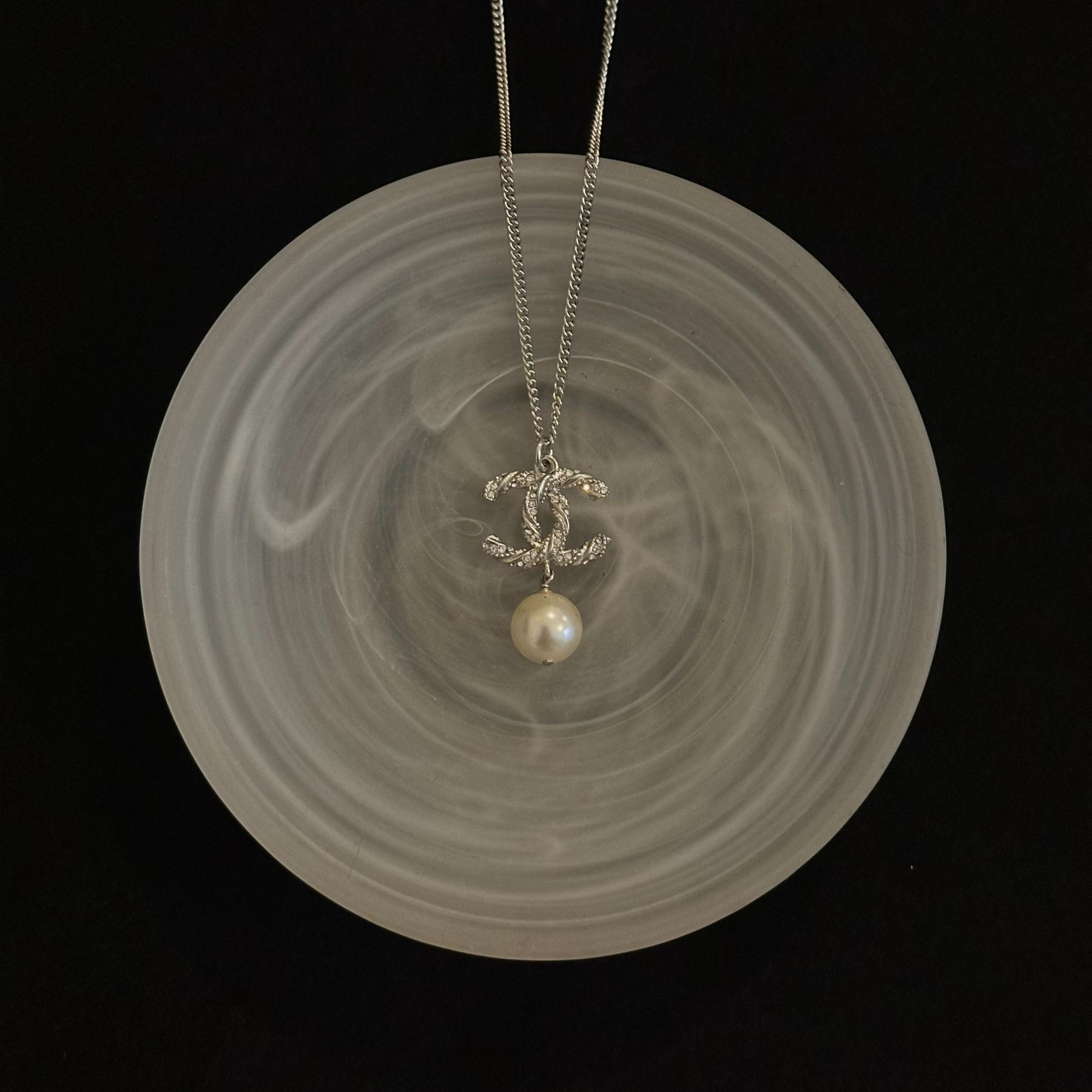 C Spiral full diamond pearl pendant necklace