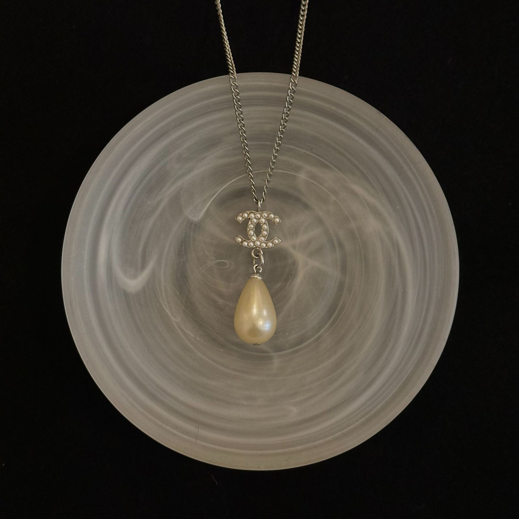 C Teardrop Pearl Pendant Necklace