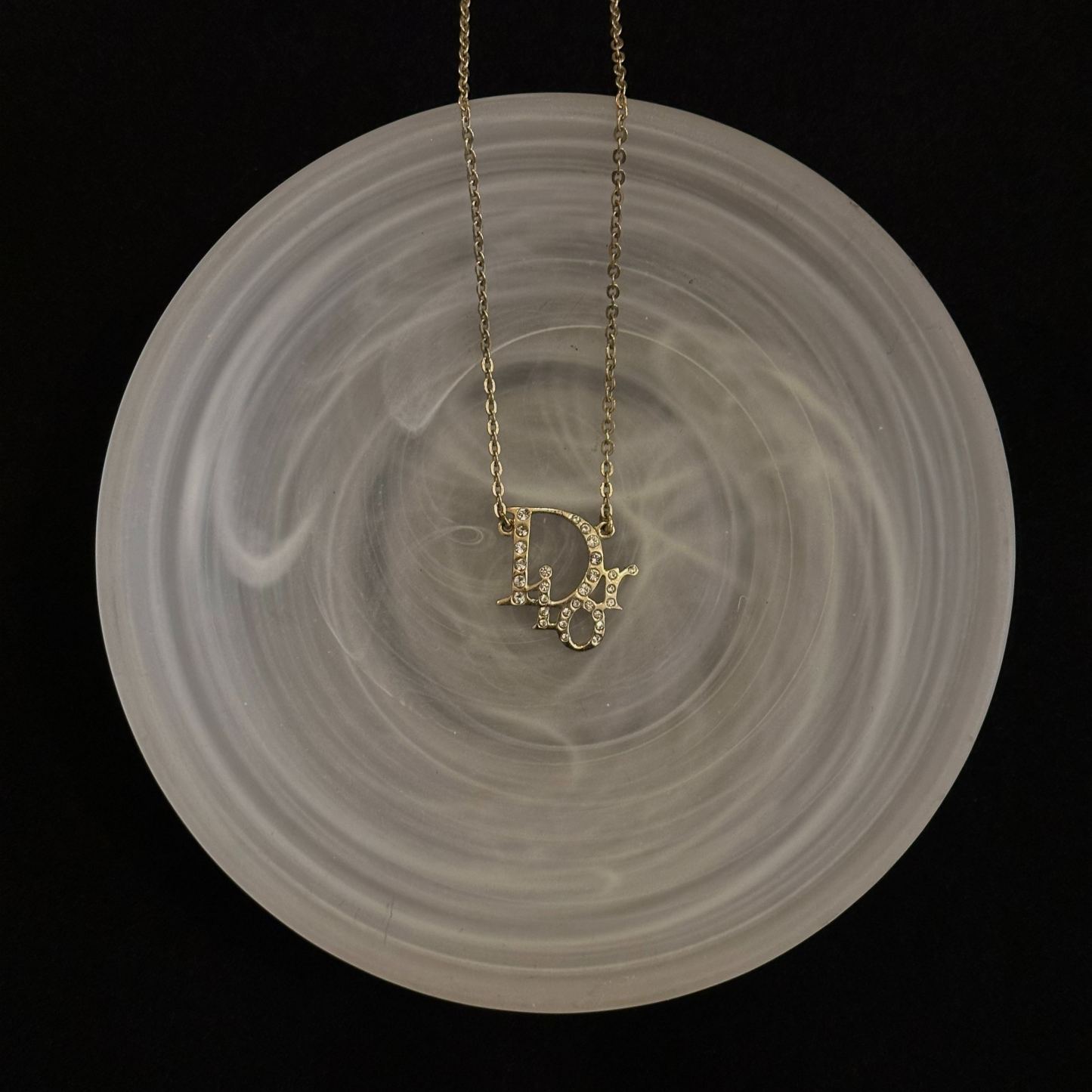 D Gold full diamond logo necklace