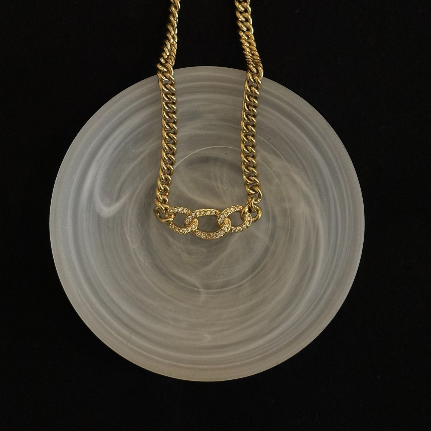 D Fully diamond three-ring clasp necklace