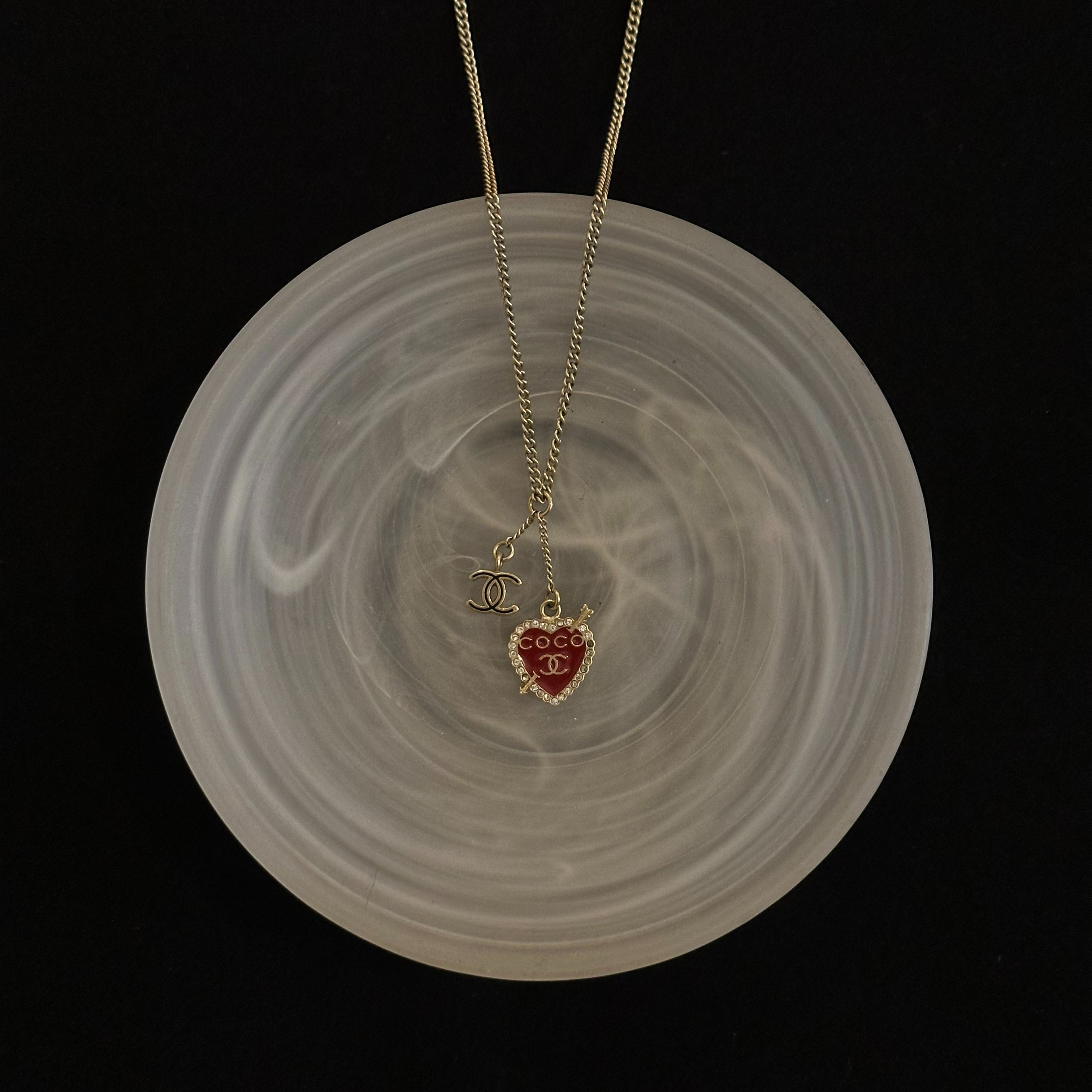 C Enamel Arrow Through Heart Necklace